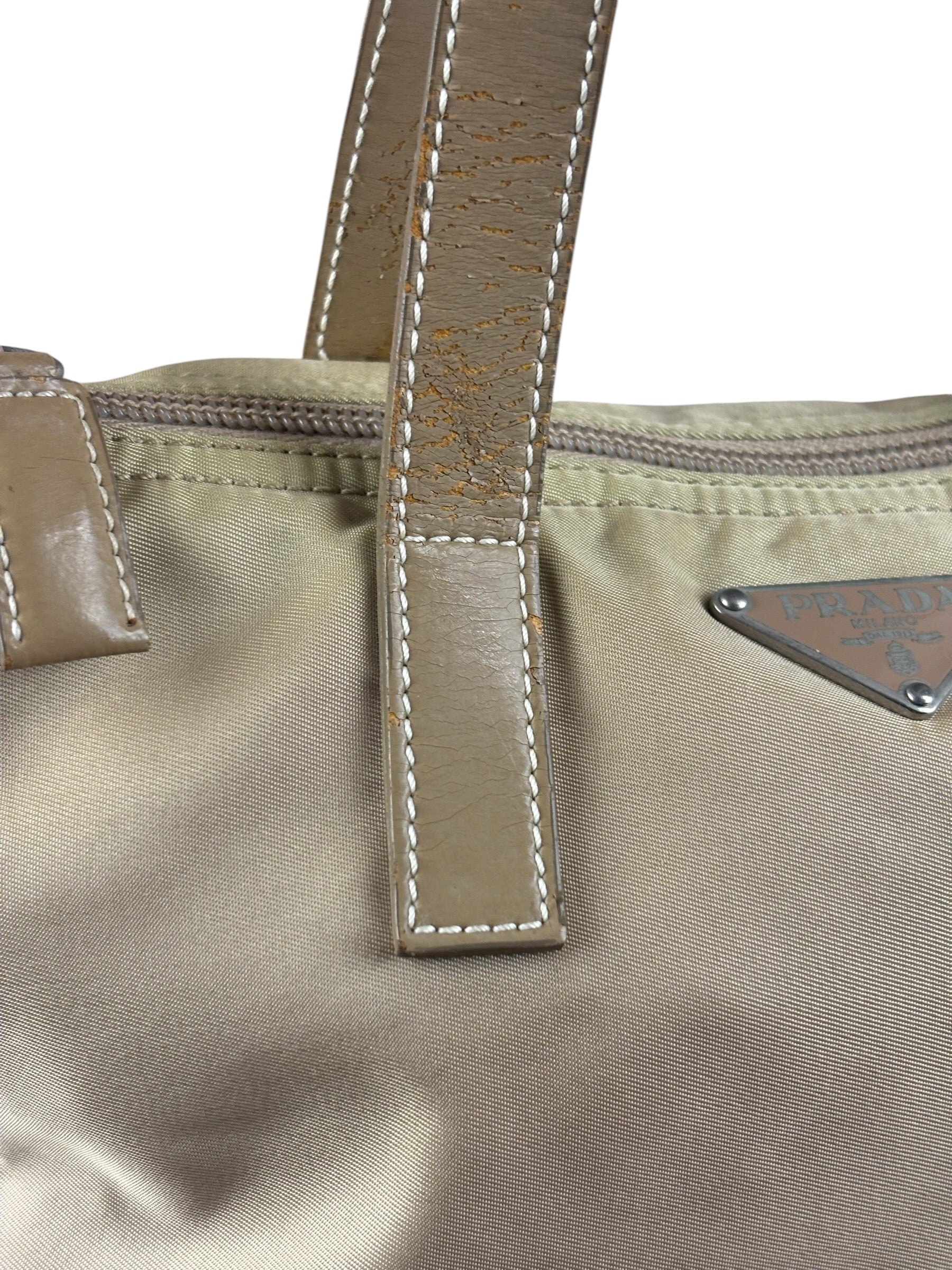 Prada Vintage Beige Nylon Top Handle Bag