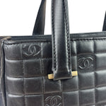 Chanel Vintage Black Leather Chocolate Bar Tote Bag 1992