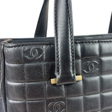 Chanel Vintage Black Leather Chocolate Bar Tote Bag 1992