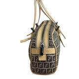 Fendi Beige Leather Trim Zucca Small Boston Bag