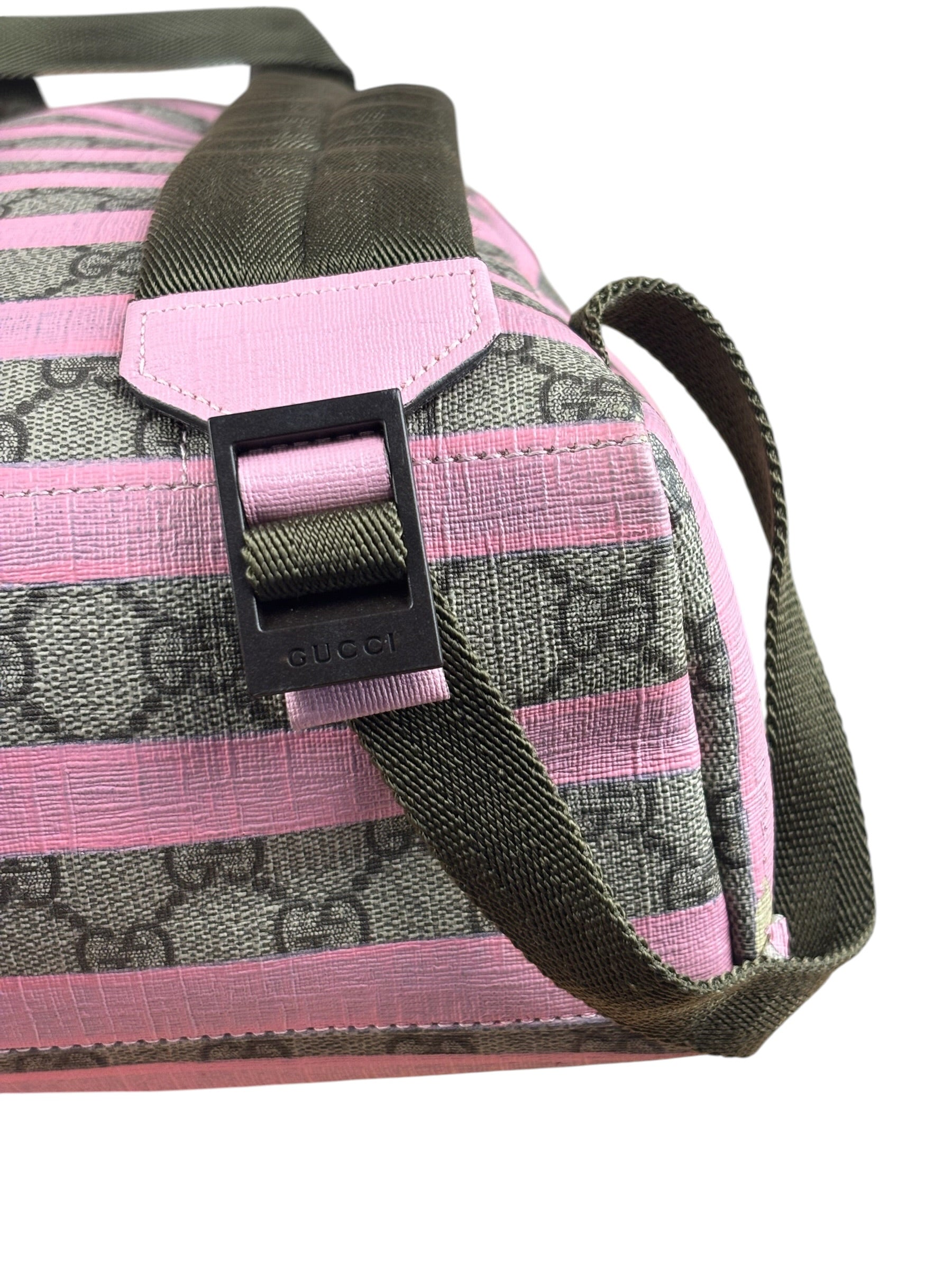 Gucci Pink Stripped Kids GG Supreme Canvas Backpack