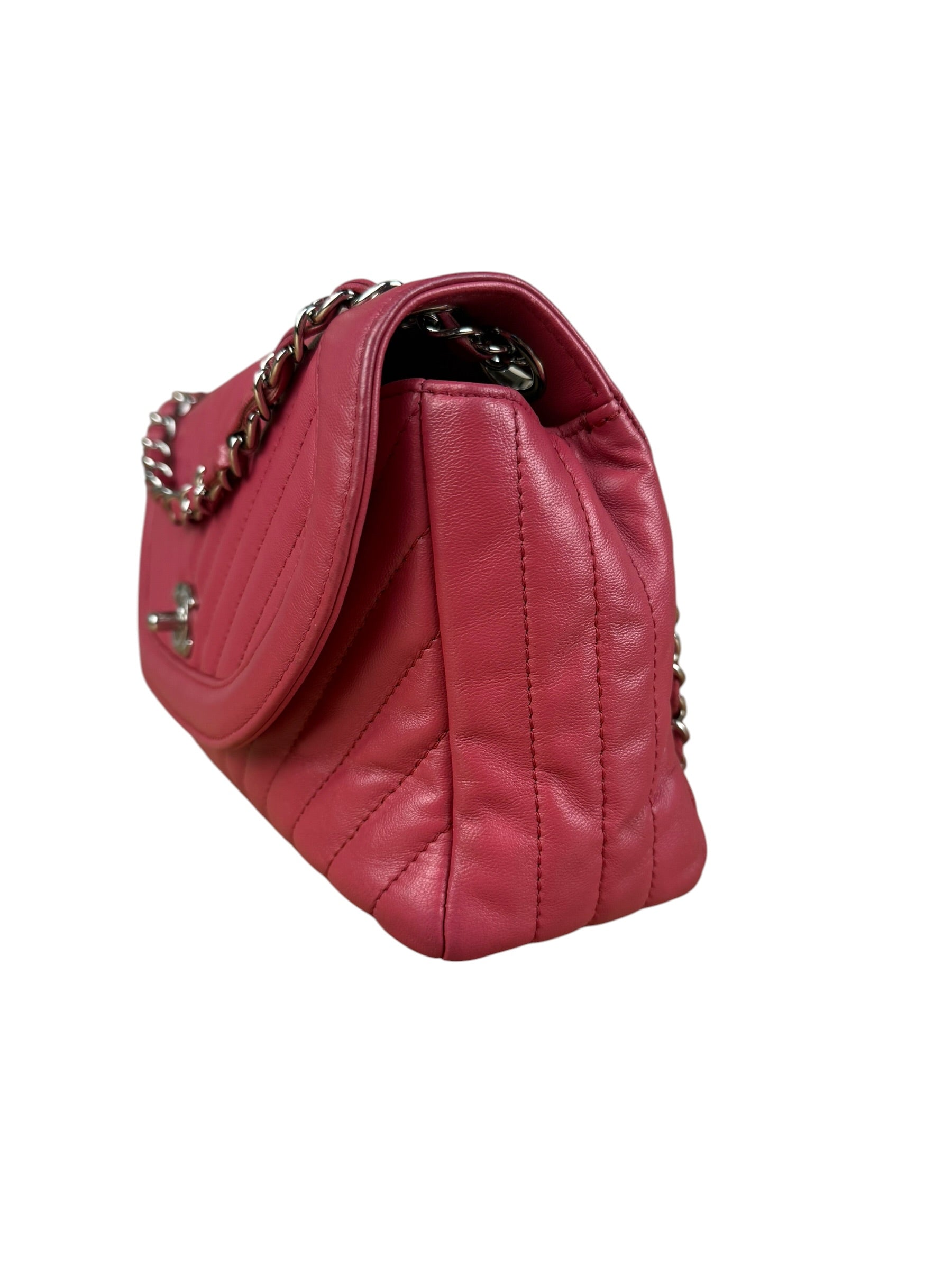 Chanel Pink Chevron Quilted Leather Medium Flap Bag 2018