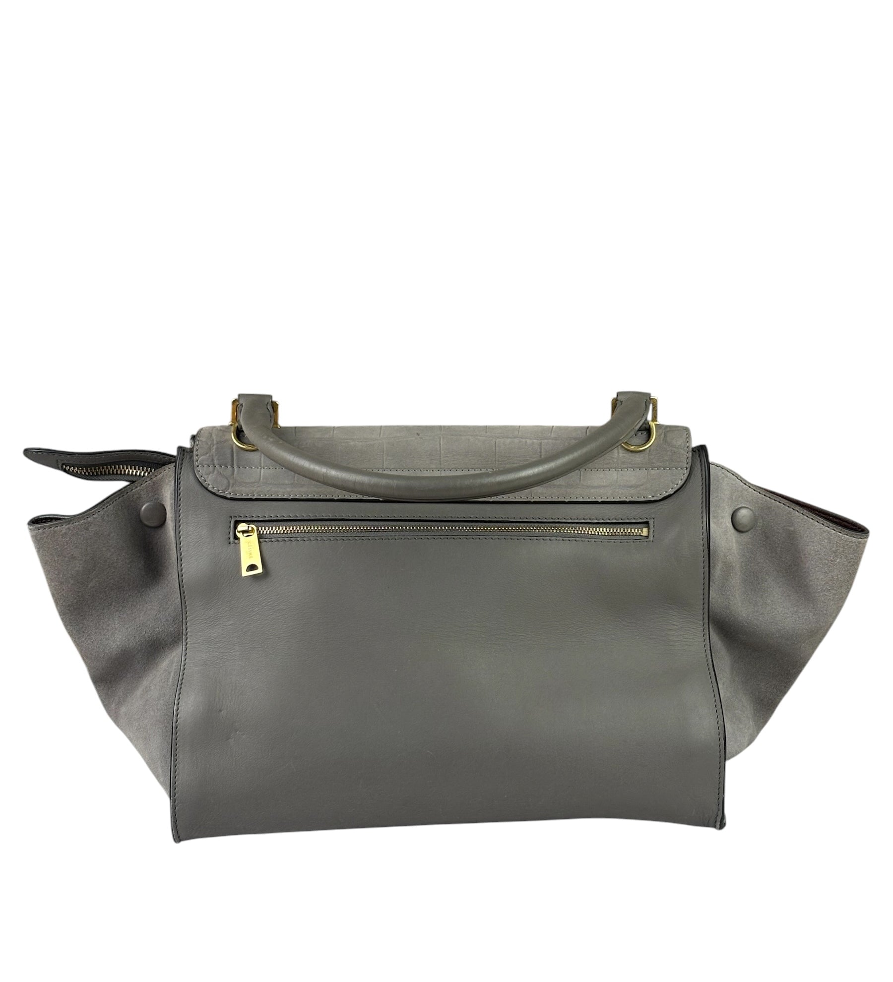 Celine Grey Suede/Leather Crocodile Embossed Trapeze Two-Way Bag