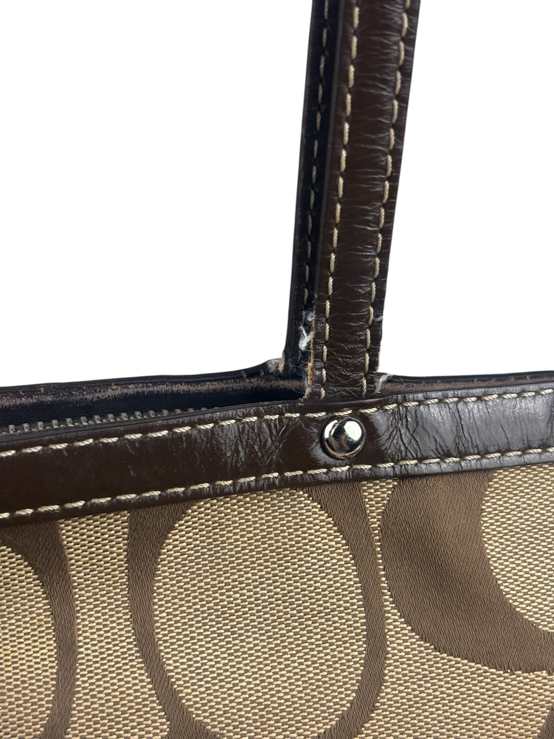Coach Brown Leather Trim Signature Canvas Tote Bag