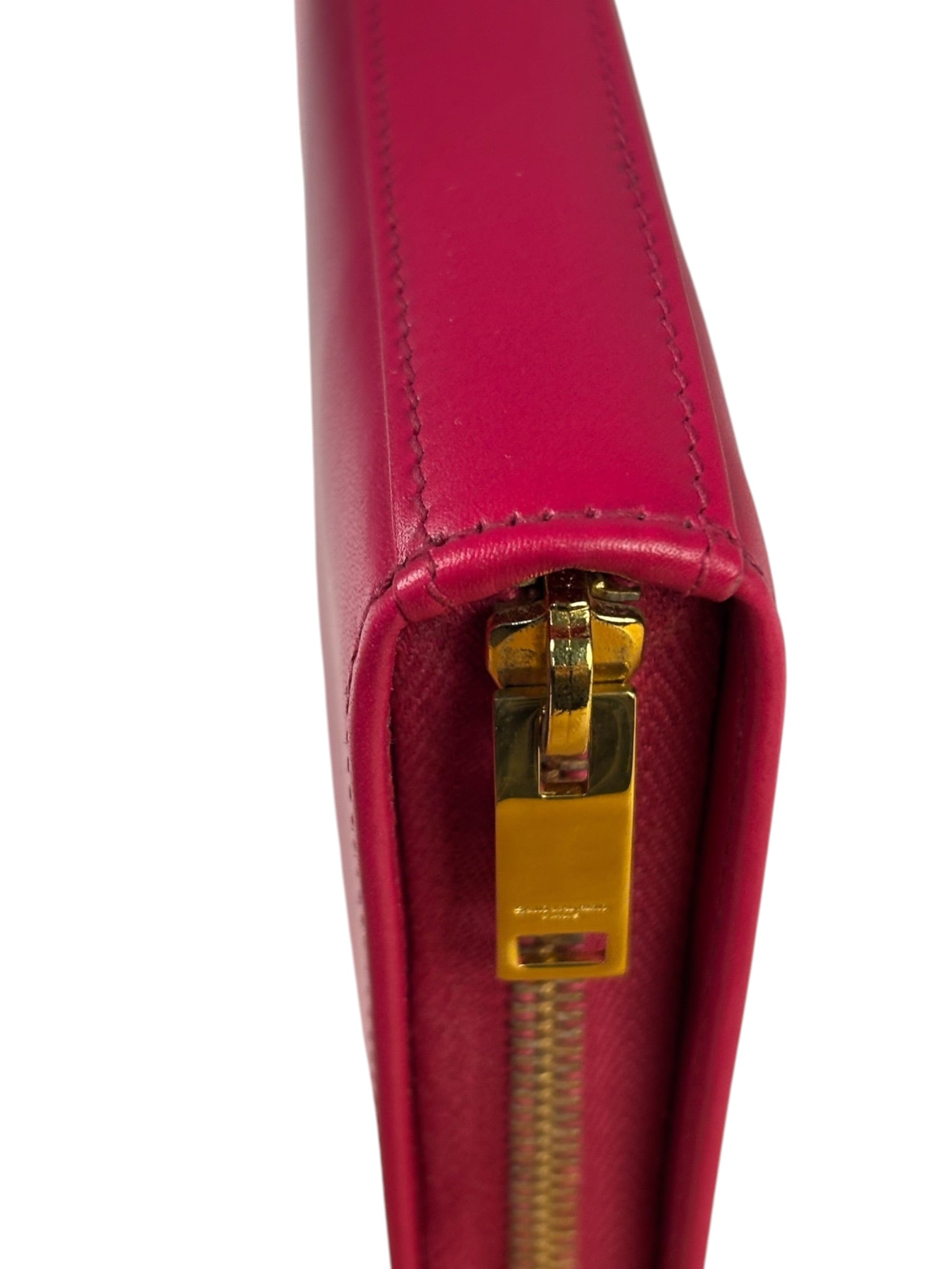 Yves Saint Laurent Bright Pink Leather Zip-Around Long Wallet