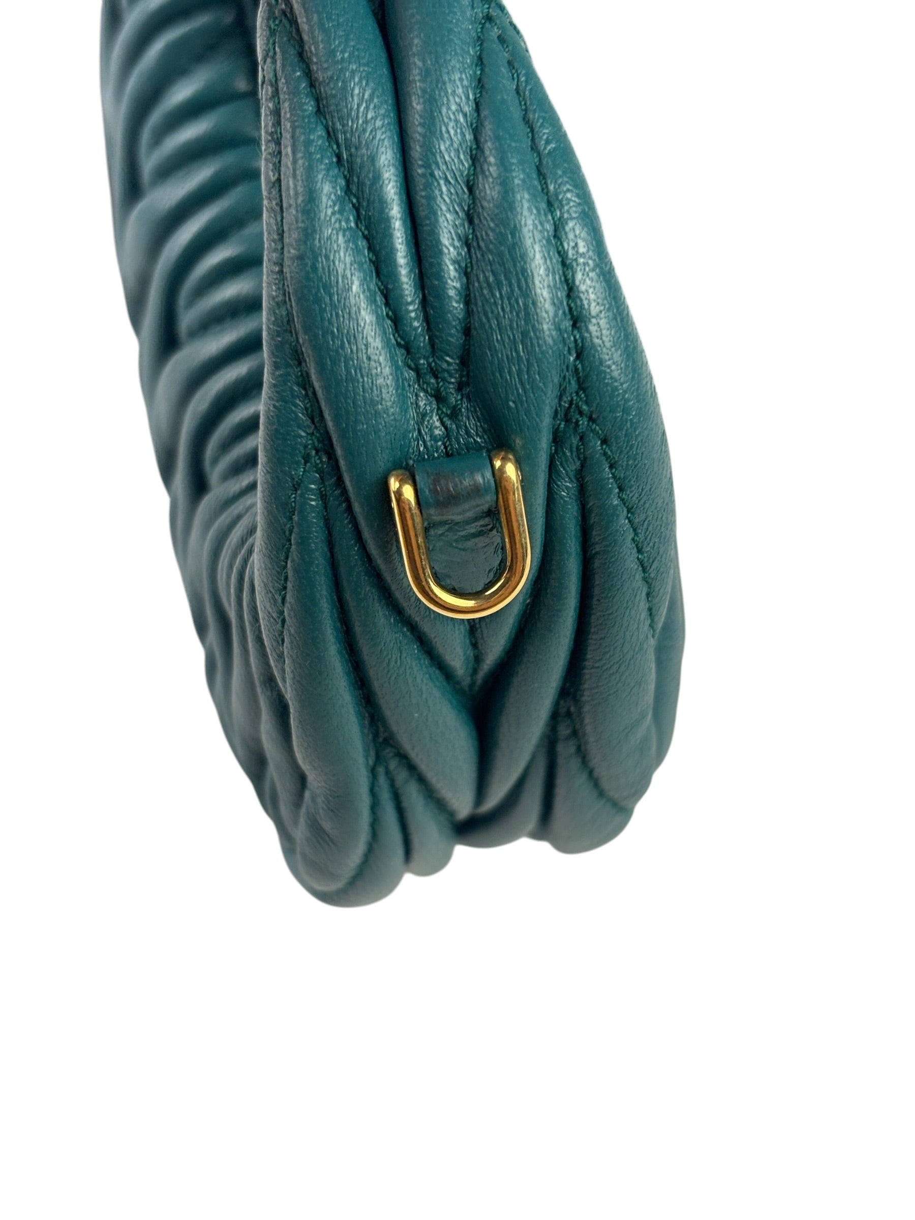 Miu Miu Dark Green Nappa Leather Wander Matelasse Micro Hobo Bag