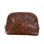 Gucci Vintage Brown Leather GG Zip Pouch