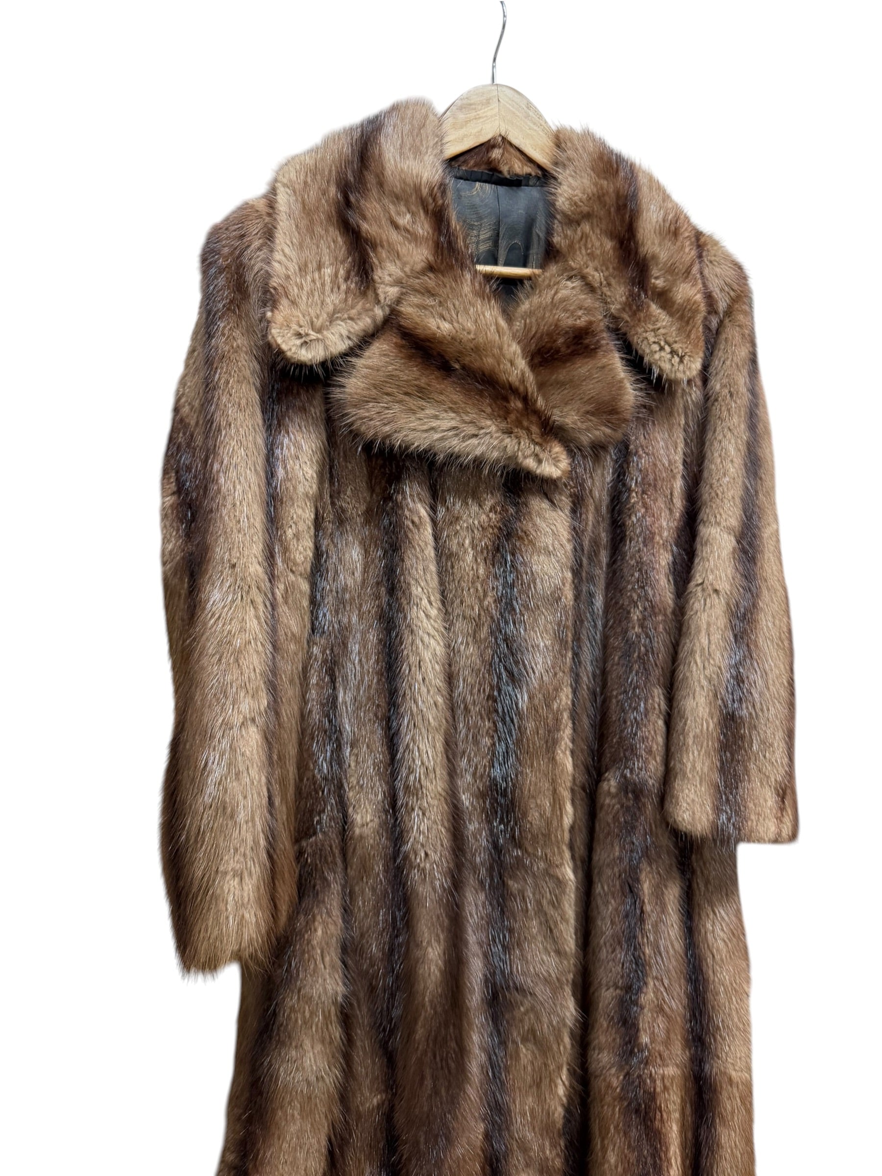Vintage Brown Striped Fox Fur Long Coat