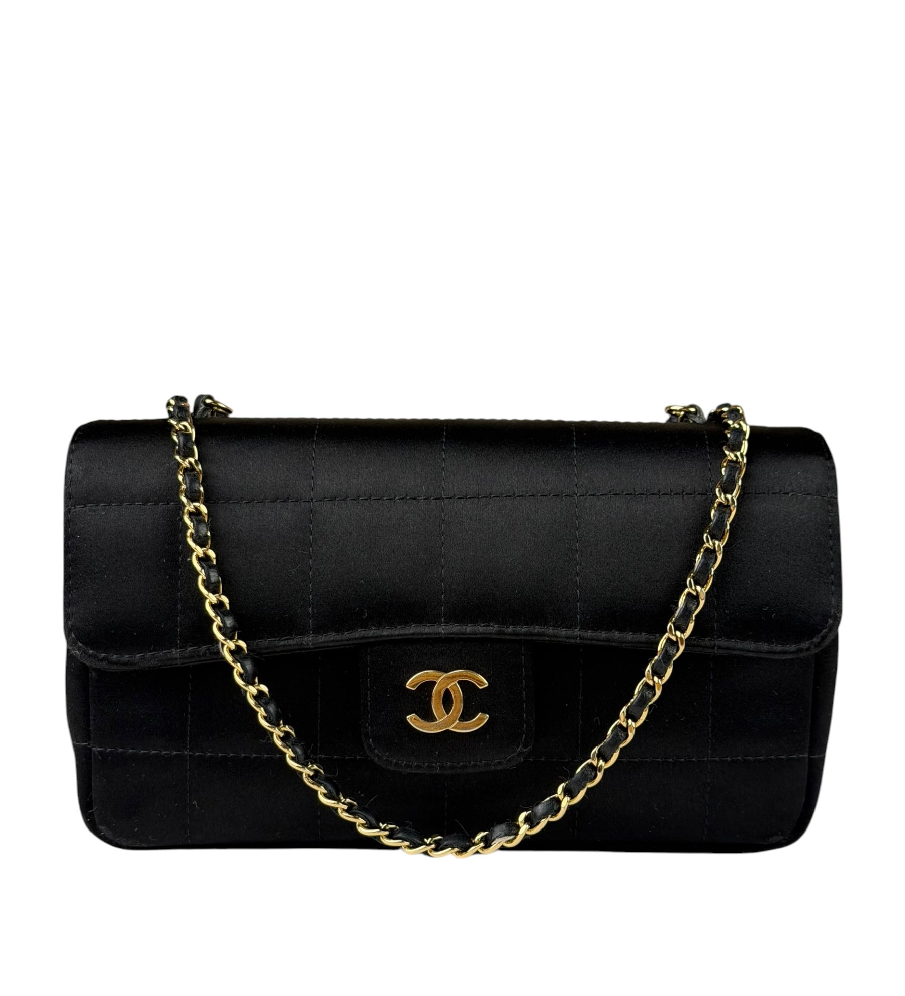 Chanel Black Satin Chocolate Bar Mini East-West Flap Bag