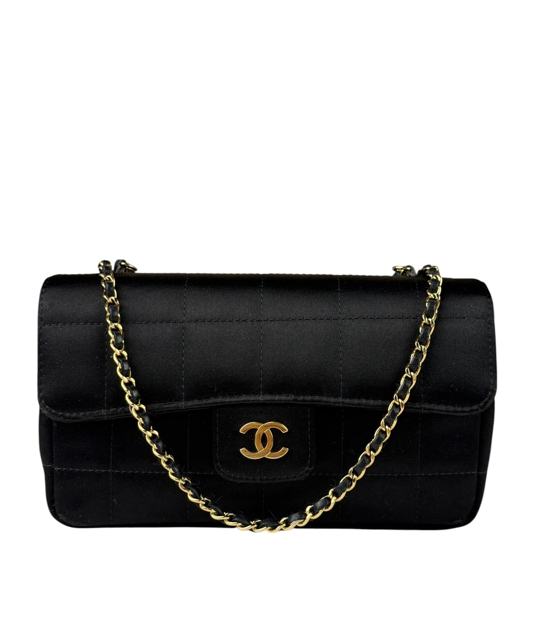 Chanel Black Satin Chocolate Bar Mini East-West Flap Bag