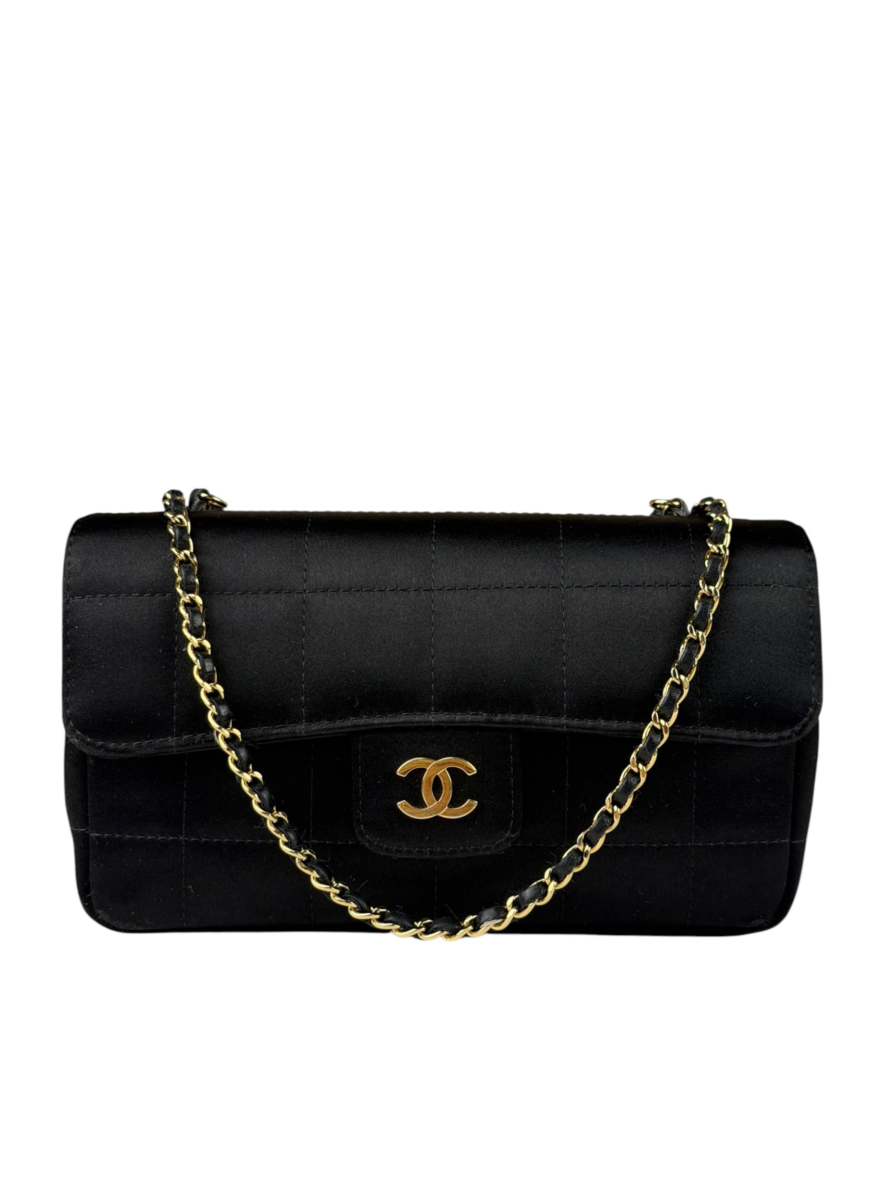 Chanel Black Satin Chocolate Bar Mini East-West Flap Bag