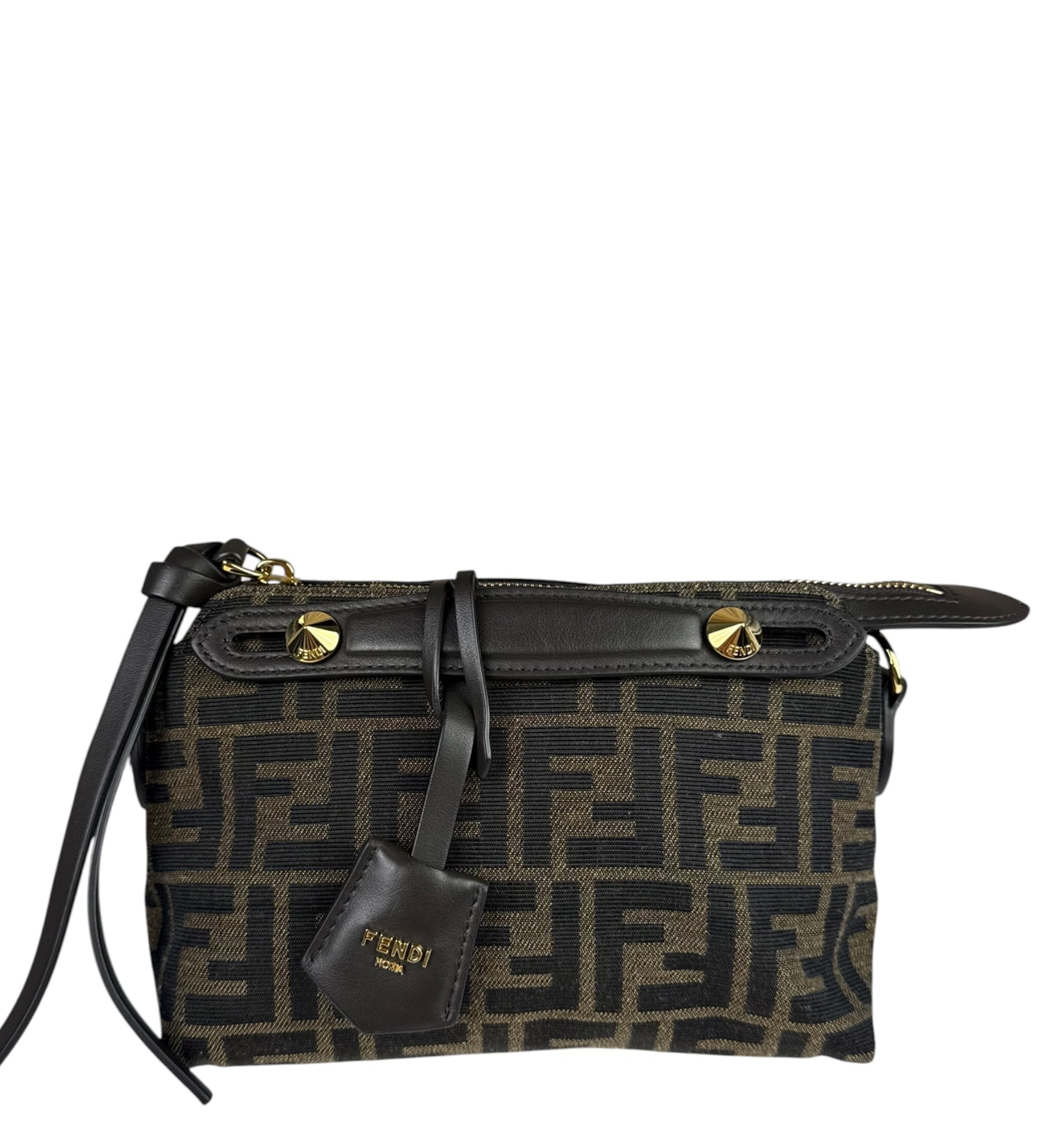 Fendi Brown Leather Trim Zucca By The Way Soft Mini Crossbody