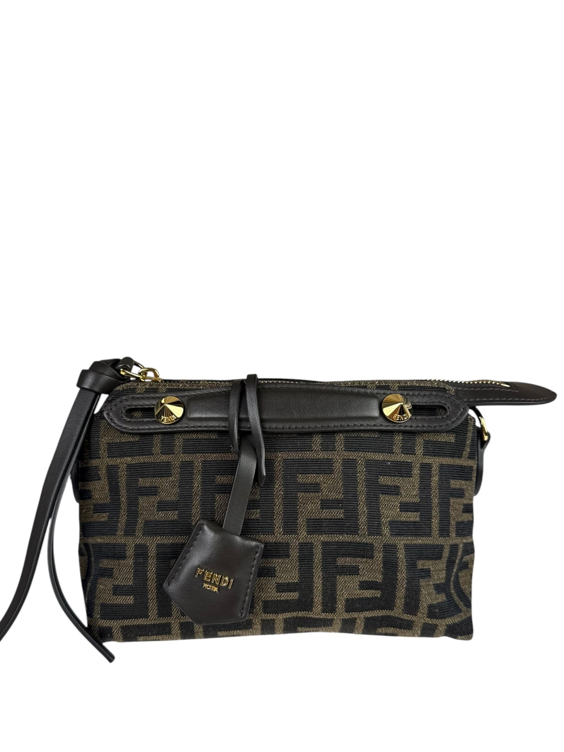 Fendi Brown Leather Trim Zucca By The Way Soft Mini Crossbody