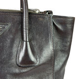Prada Dark Brown Calf Leather Glace Twin-Pocket Tote
