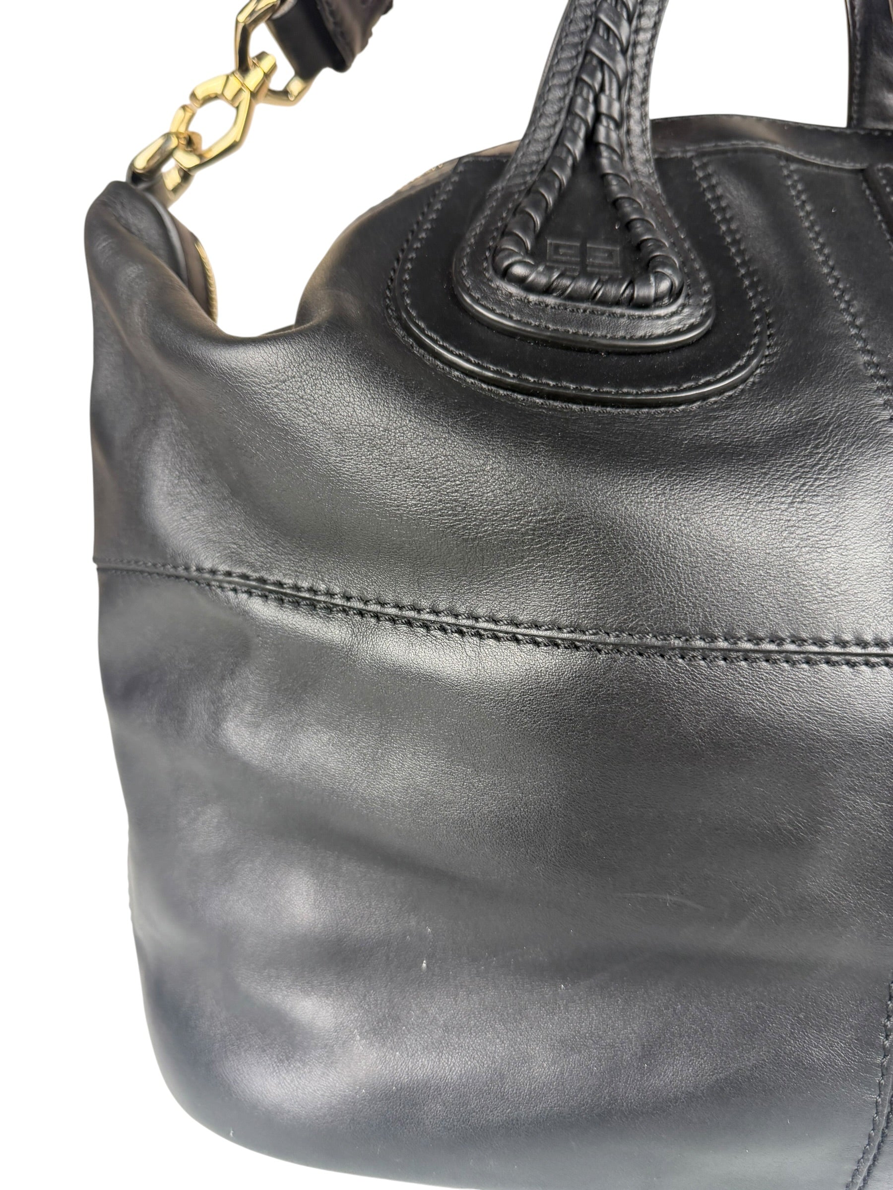 Givenchy Vintage Black Leather Nightinagale Braided Handles Hobo Bag