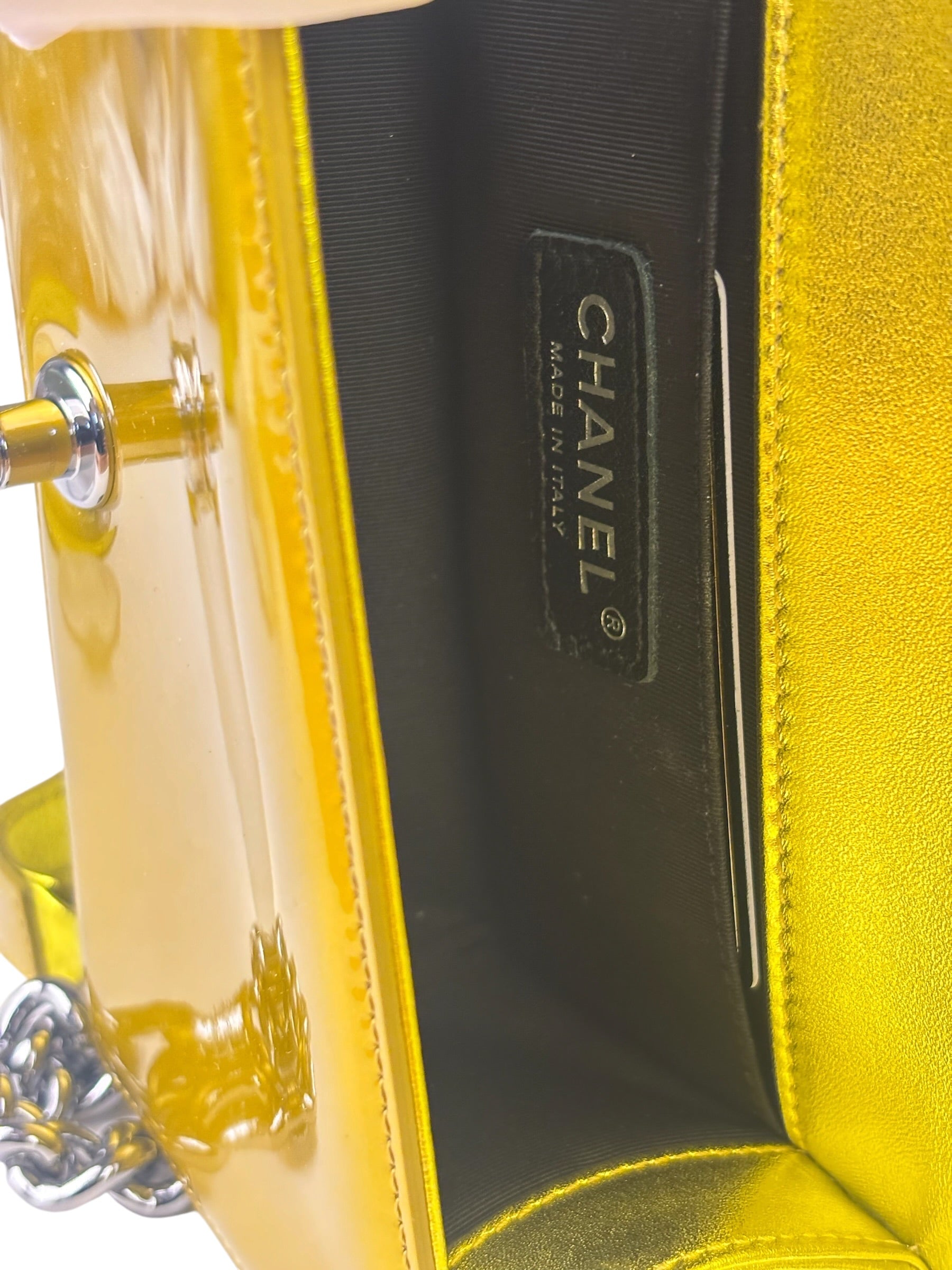 Chanel Metallic Yellow Quilted Patent Leather Mini Boy Flap Bag 2014