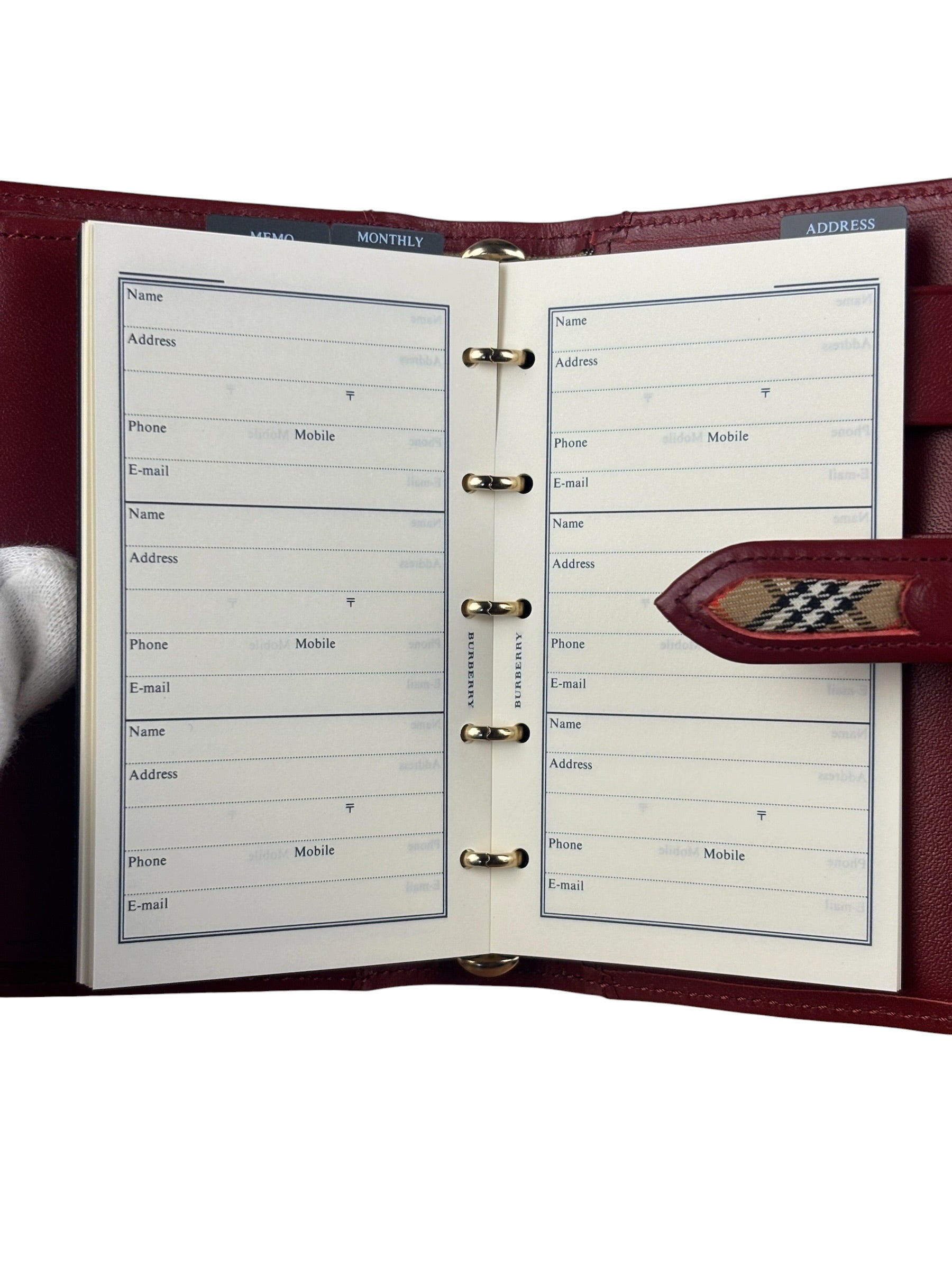 Burberry Red Leather London 5-Ring System Binder Planner