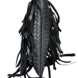 Bottega Veneta Black Leather Intercciato Woven Fringe Wristlet