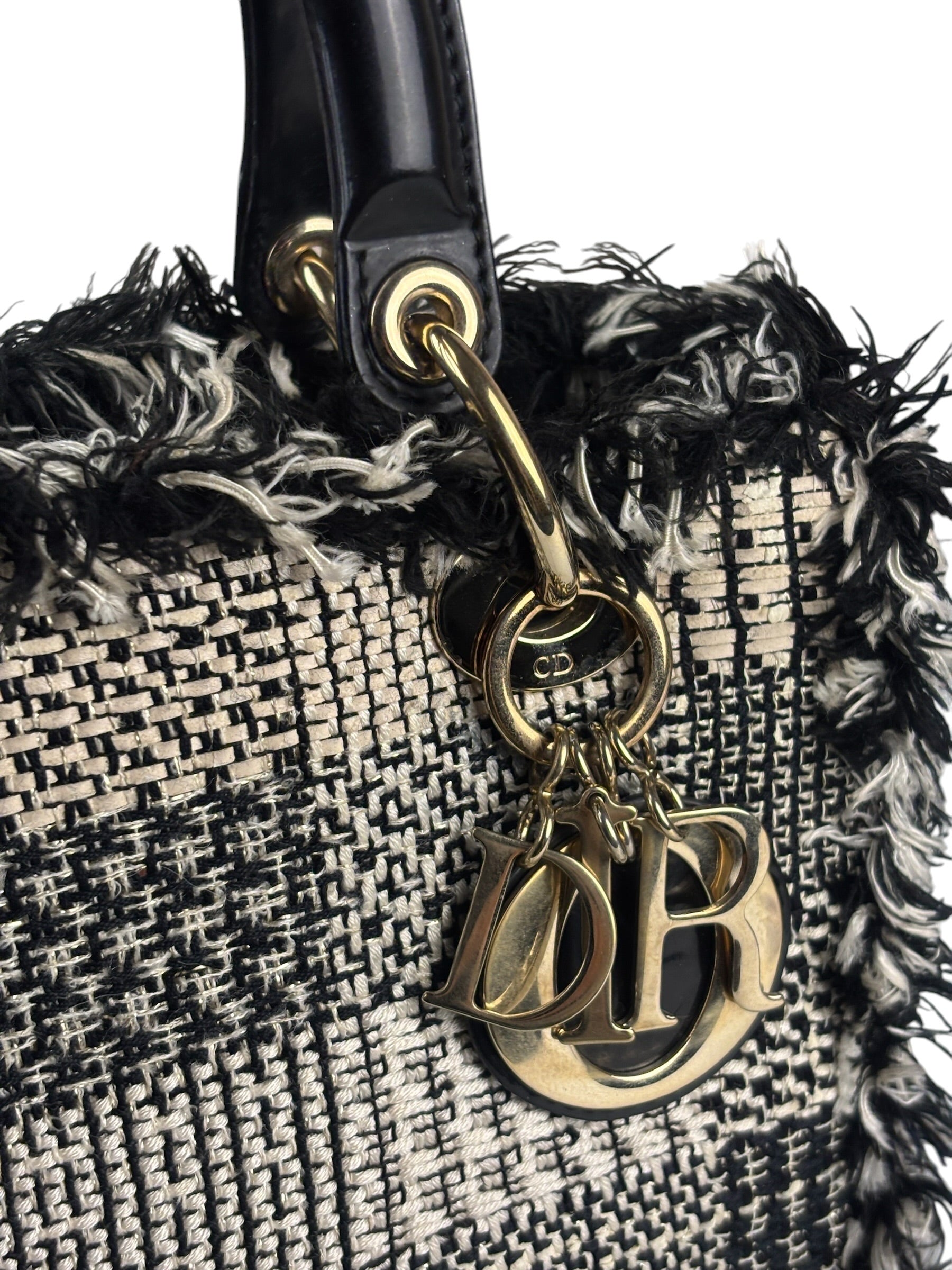 Christian Dior Black/White Tweed Lady Dior Two-Way Bag