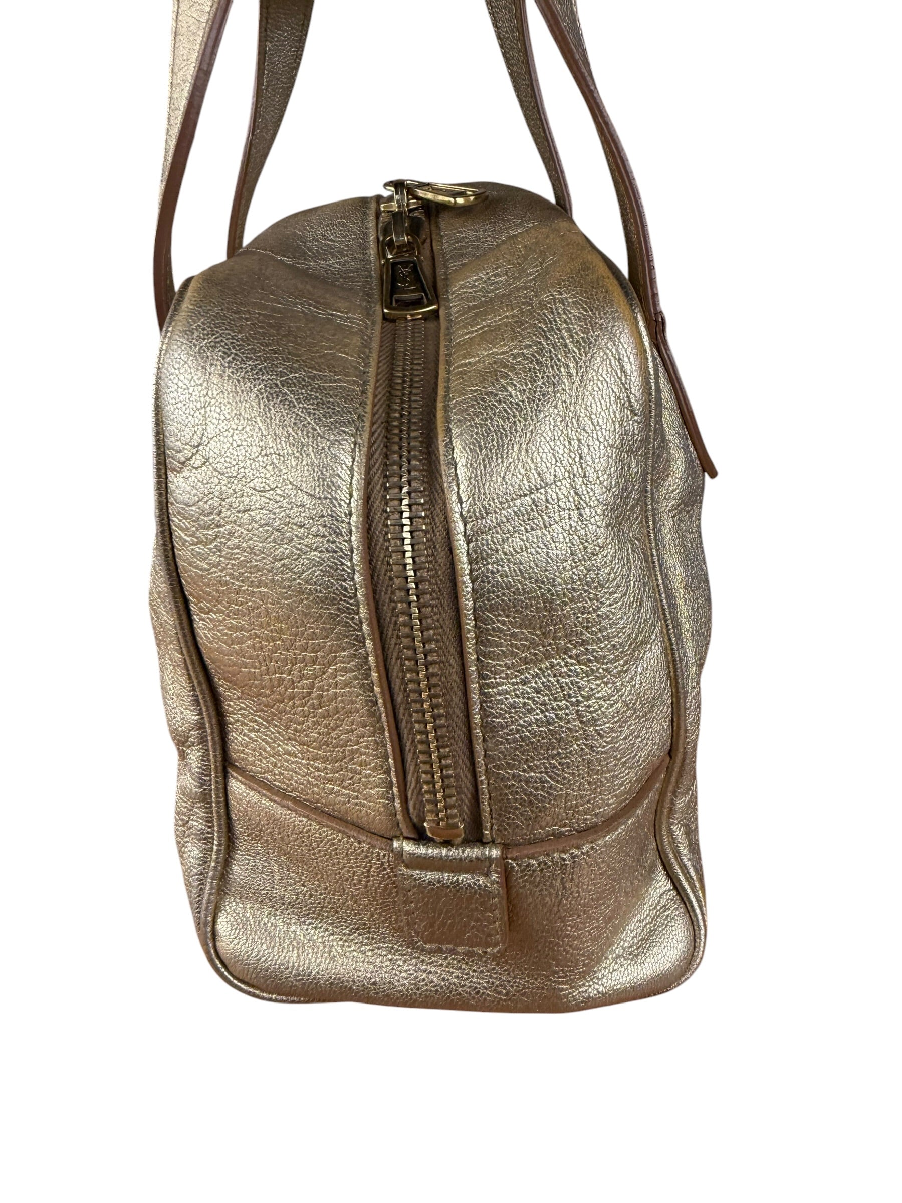 Yves Saint Laurent Gold Leather Embossed YSL Logo Handbag
