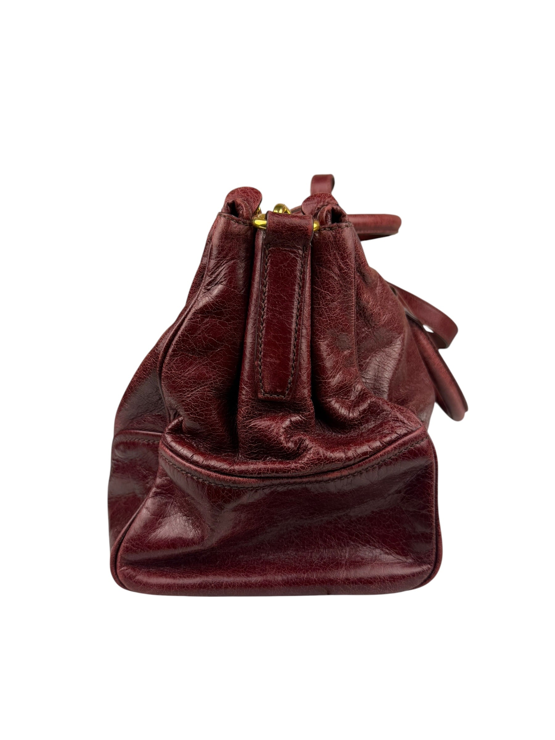 Miu Miu Amaranth Vitello Shine Leather Double Zip 2Way Handbag