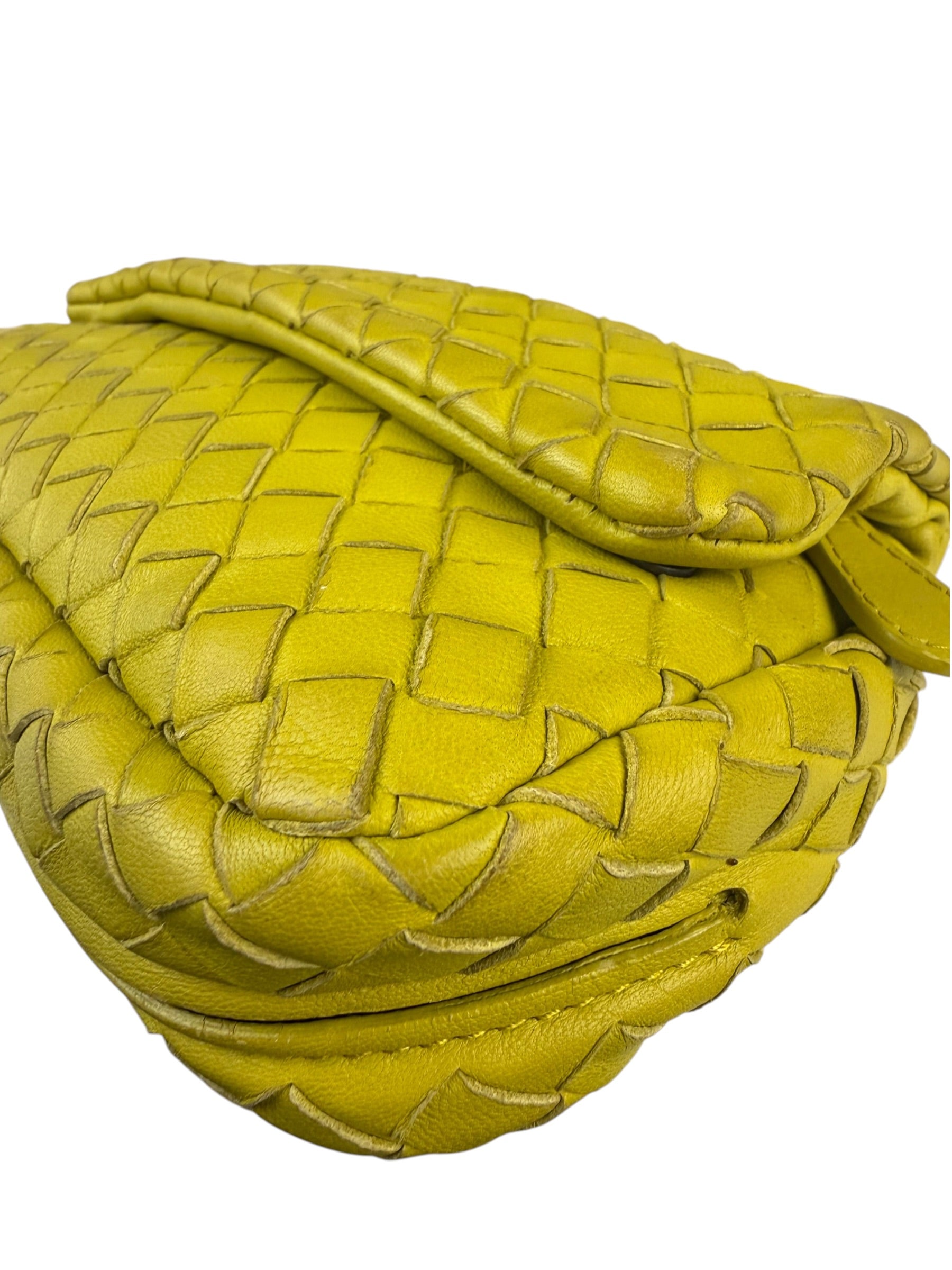 Bottega Veneta Olimpia Yellow Intrecciato Mini Chain Flap Crossbody