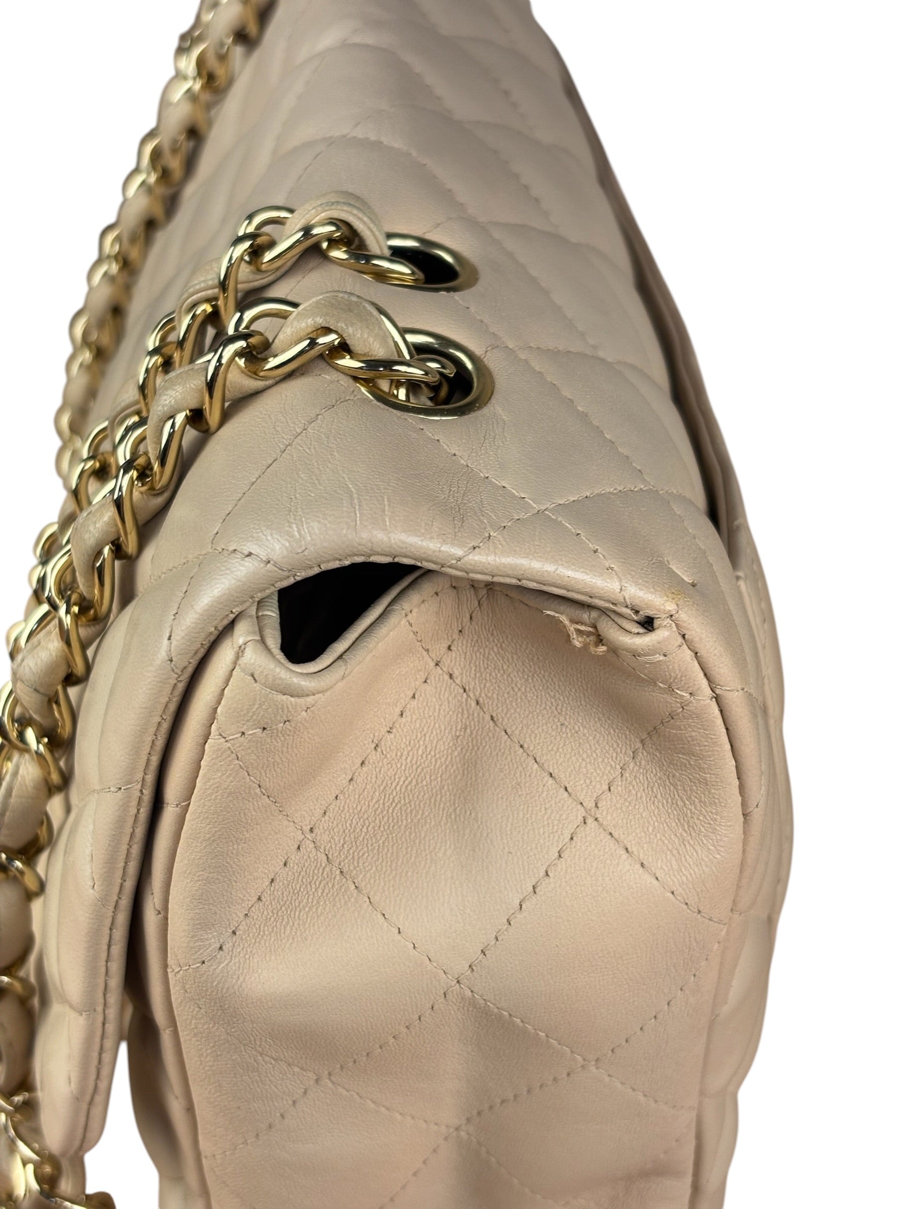 Chanel Beige Clair Jumbo Classic Flap Shoulder Bag 1990