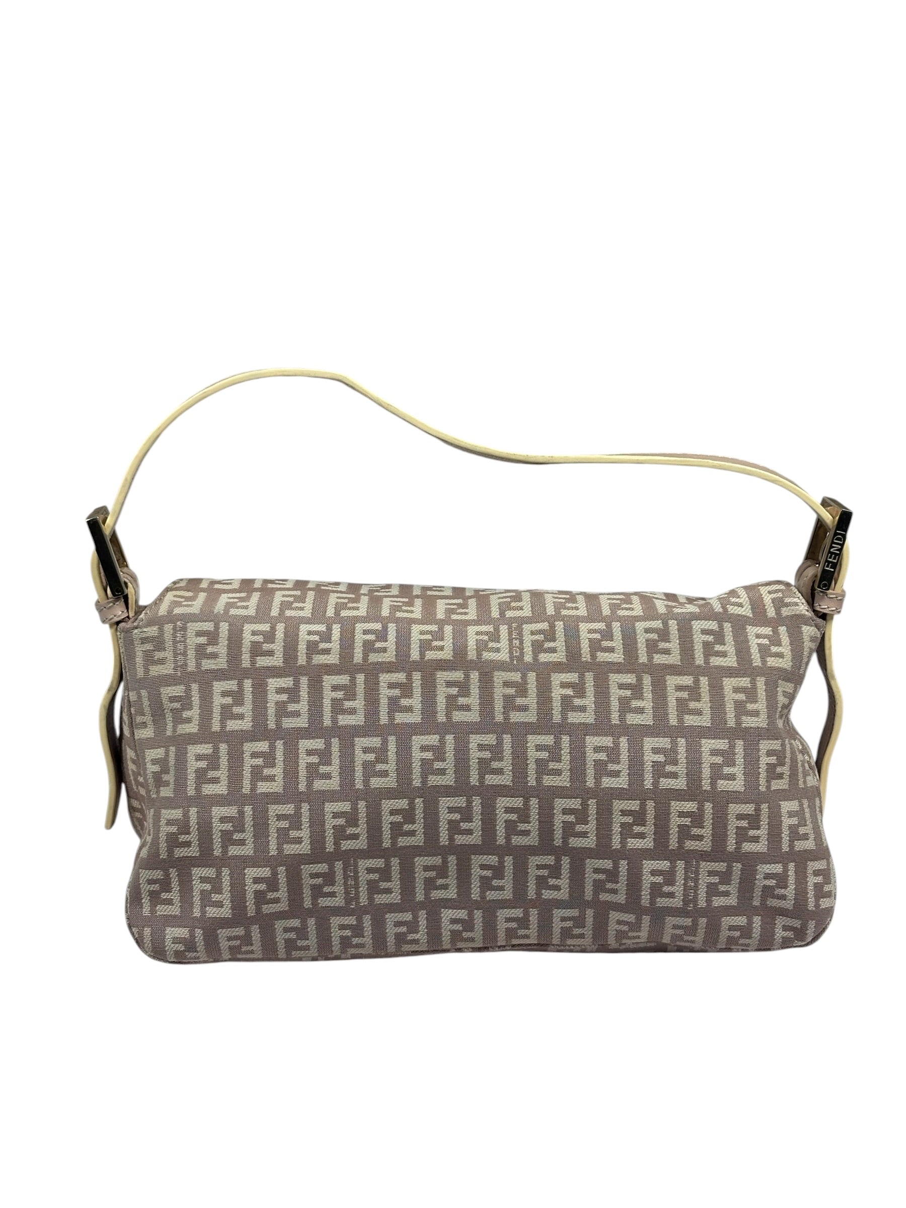 Fendi Rose Beige  Leather Trim Zucca Baguette
