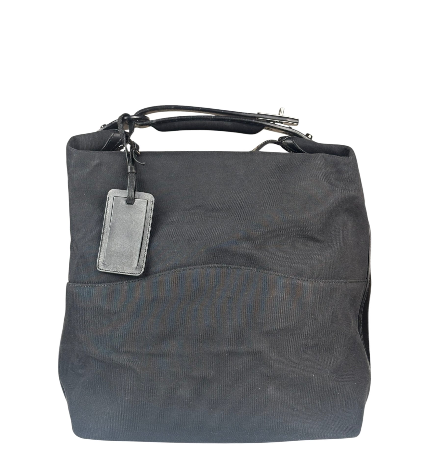 Gucci Black Leather Trim Belted Tote