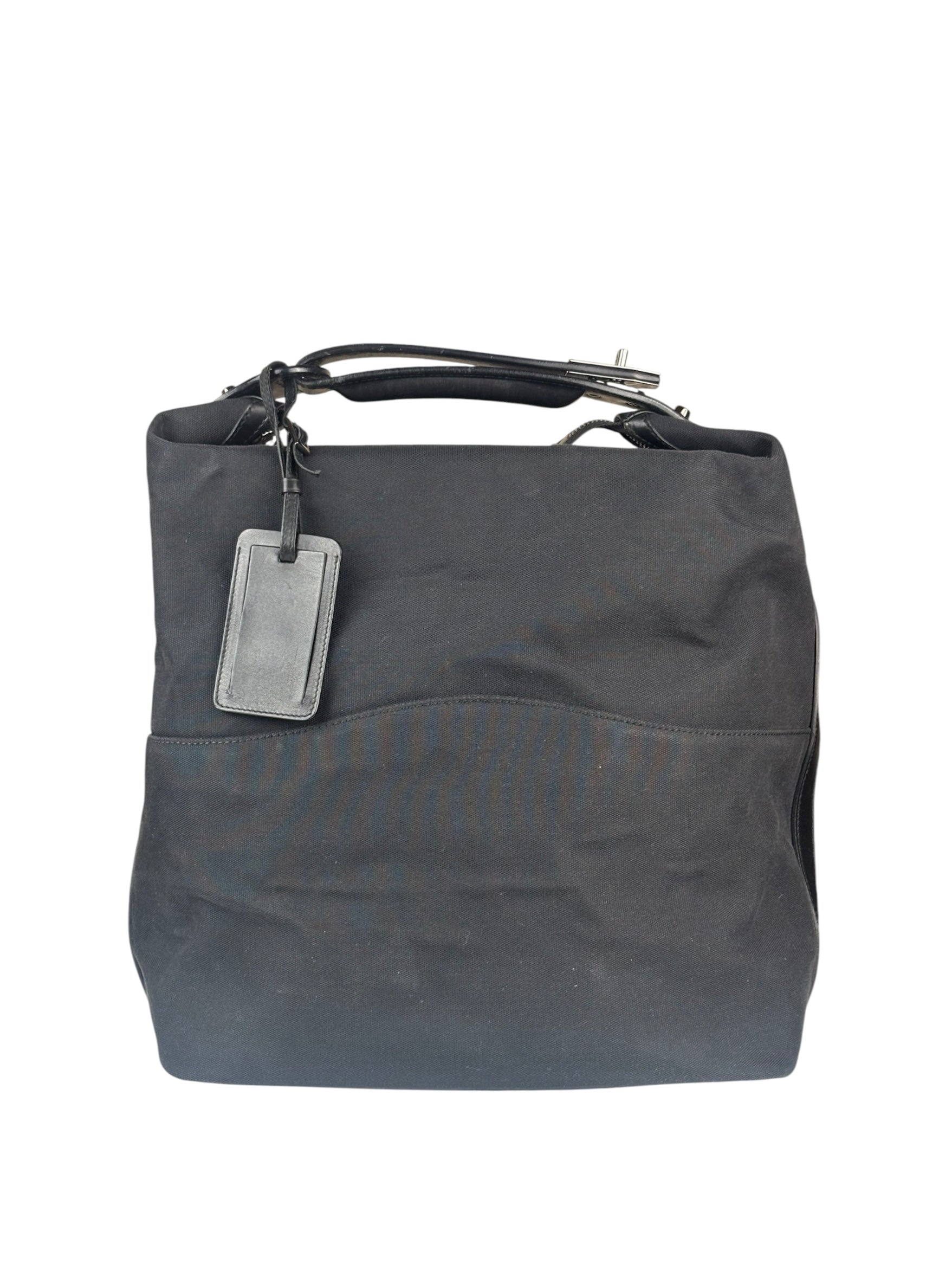 Gucci Black Leather Trim Belted Tote