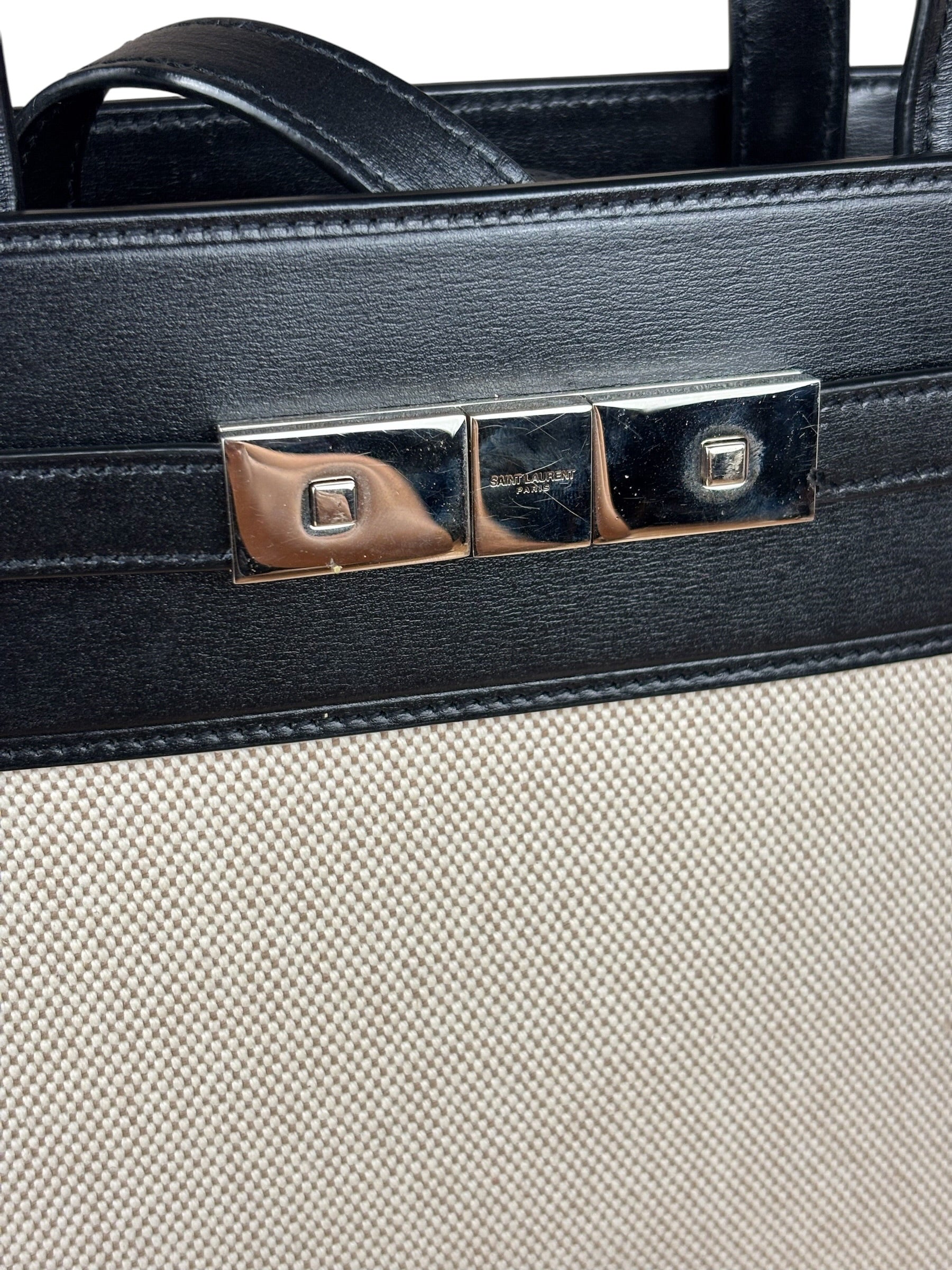 Yves Saint Laurent Two-Tone Leather Trim Small Manhattan Two-Way Bag