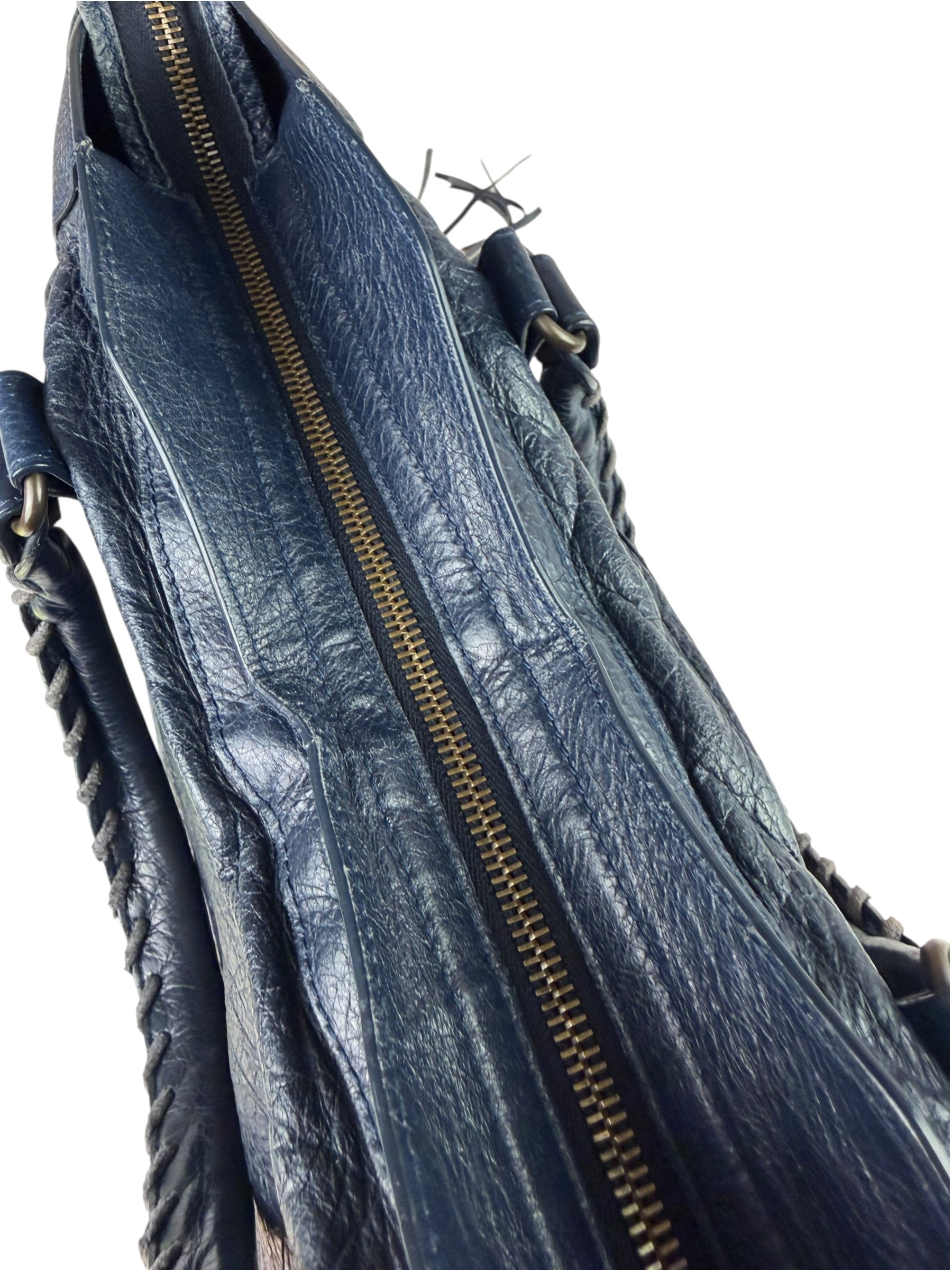 Balenciaga Navy Lambskin Moto Work Two-Way Bag