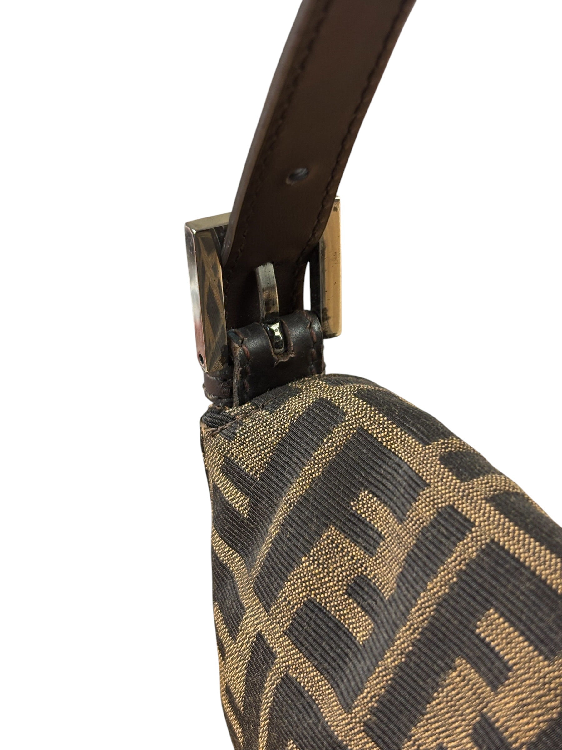 Fendi Brown Leather Trim Baguette