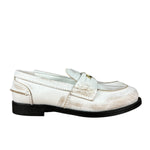 Miu Miu White Distressed Leather Penny Loafers