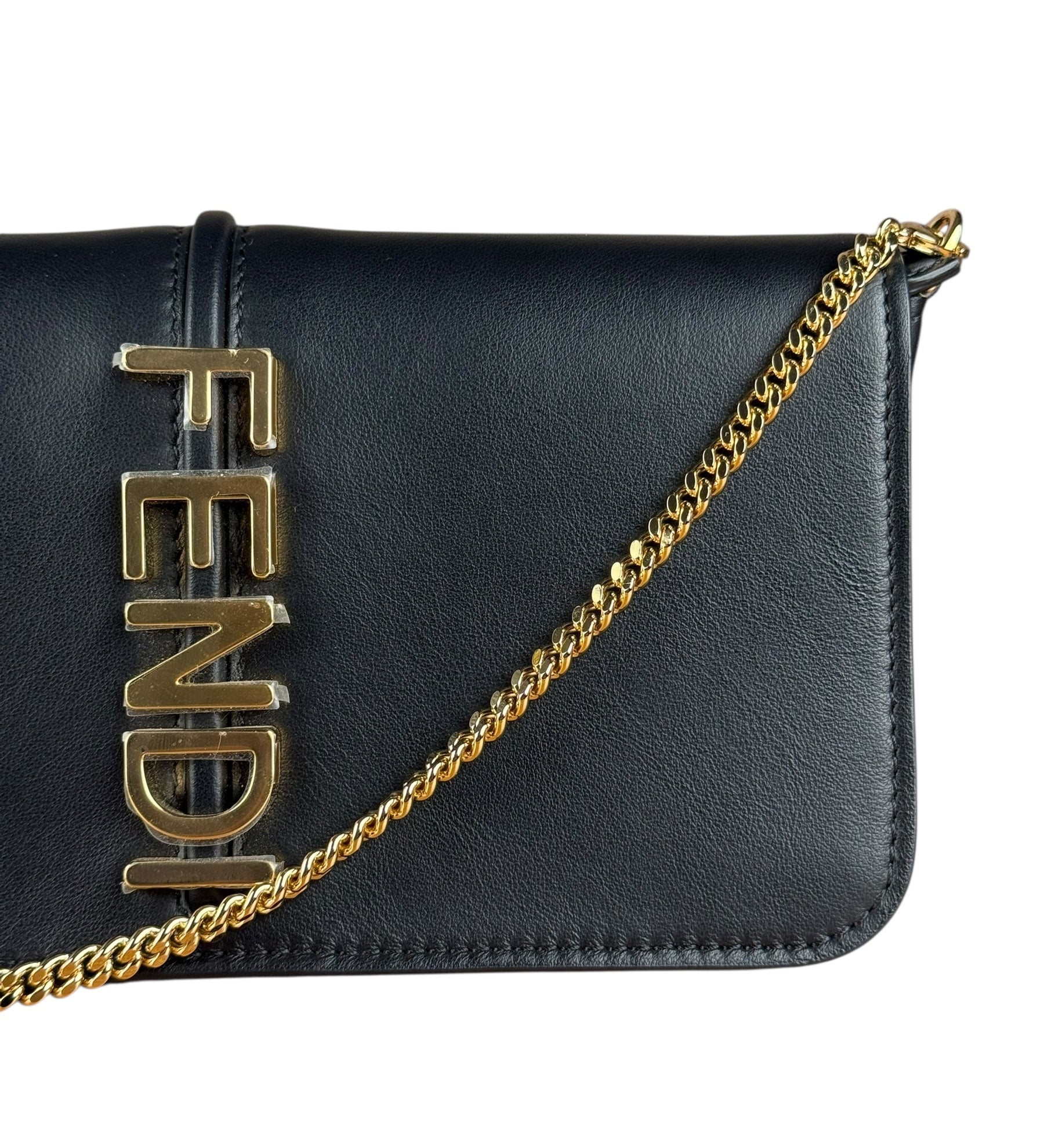 Fendi Fendigraphy Black Leather Wallet on Chain