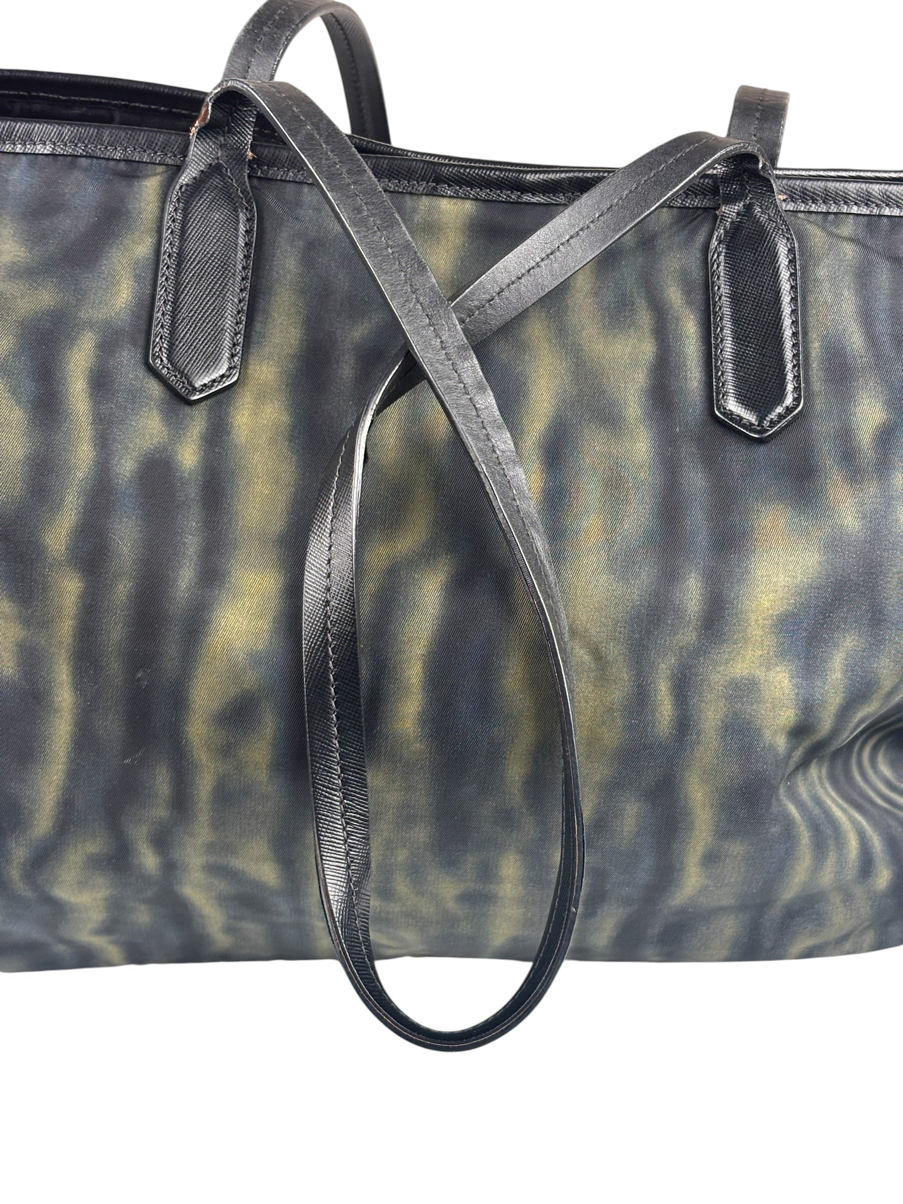 Prada Green/Black Nylon Tessuto Stampato Shoulder Bag