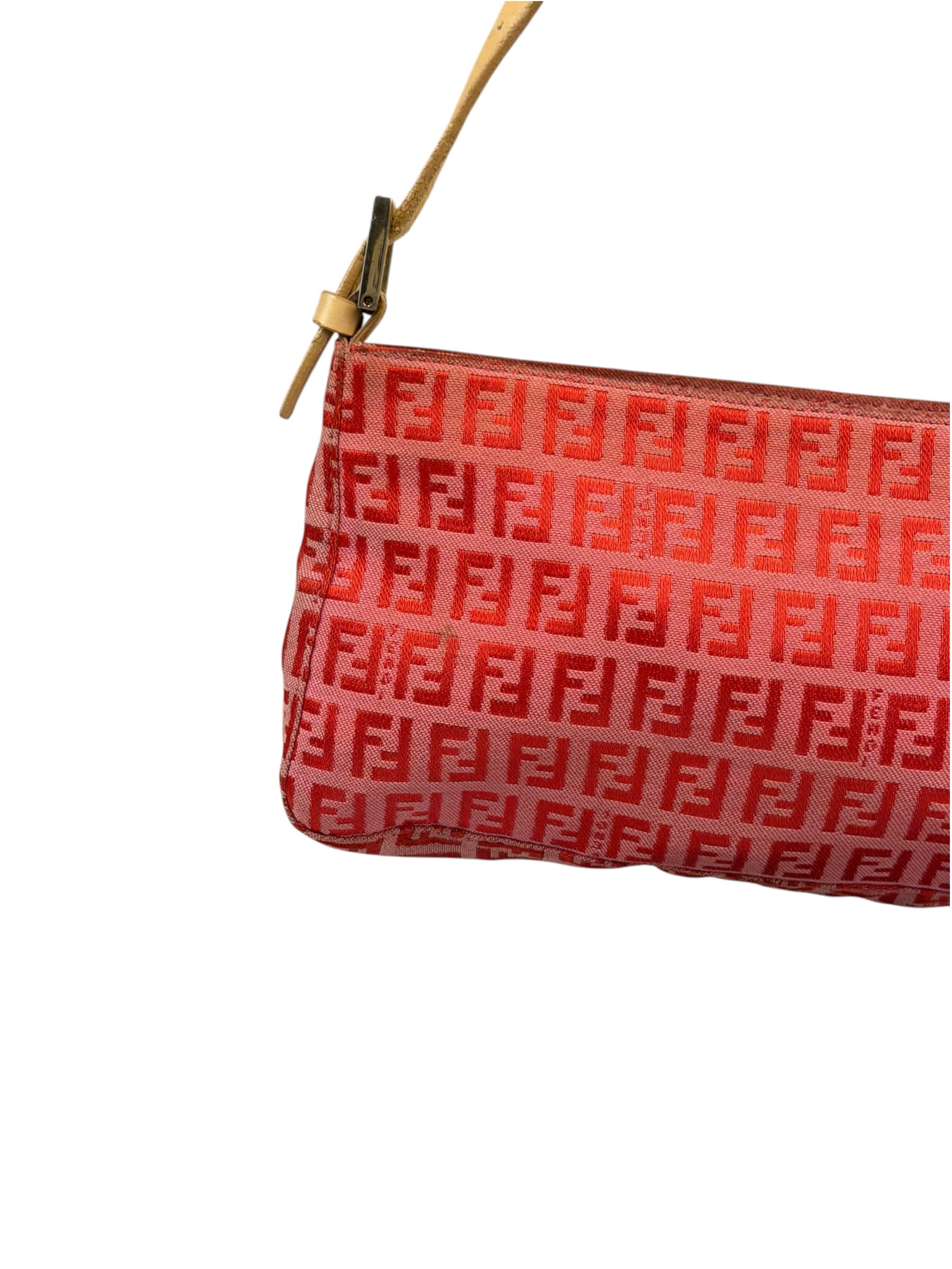 Fendi Pink/Red Zucca Leather Trim Pochette