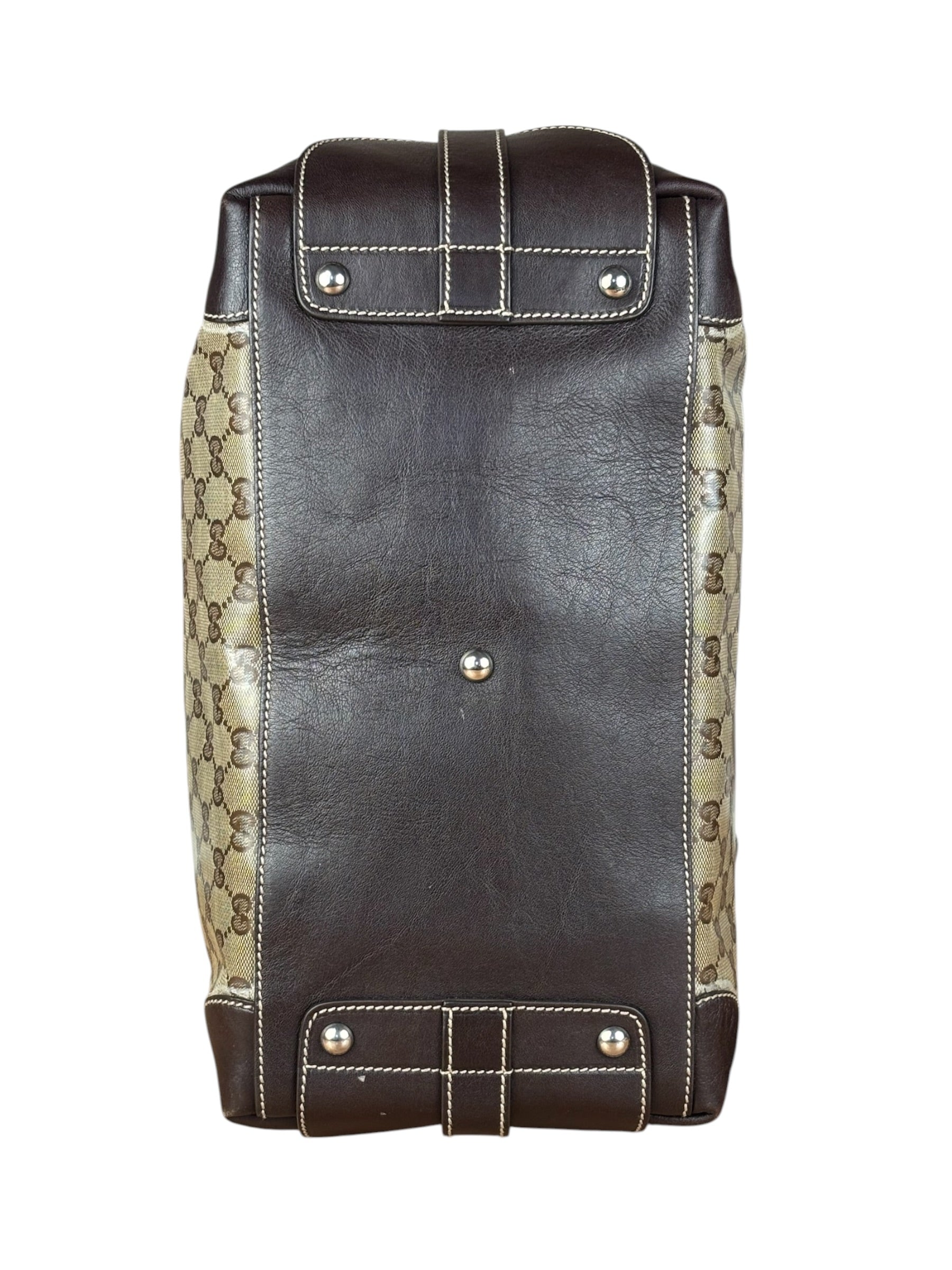 Gucci Vintage GG Coated Canvas Crystal Boston Handbag
