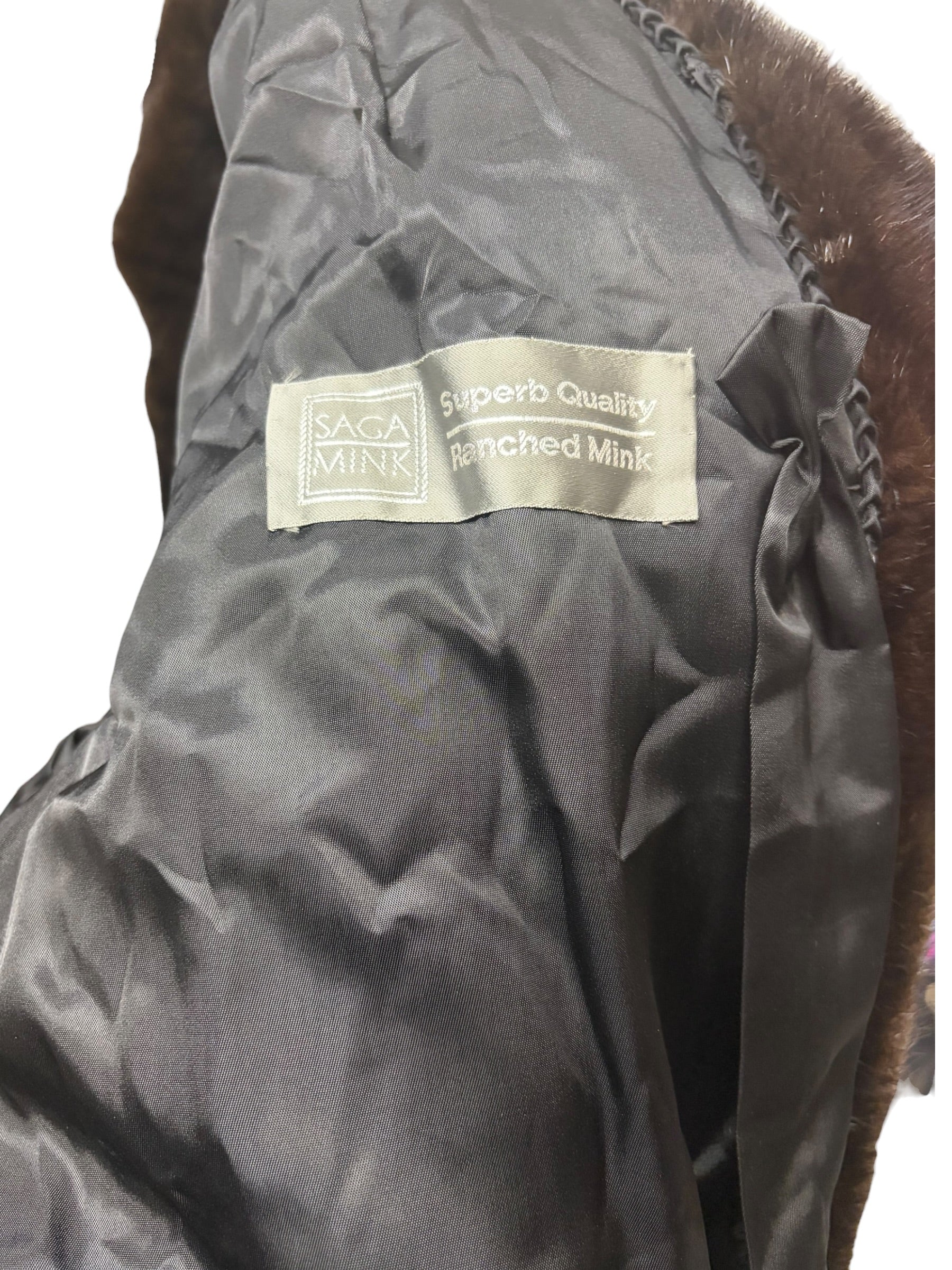 Vintage Saga Ranched Mink Dark Brown Fur Coat