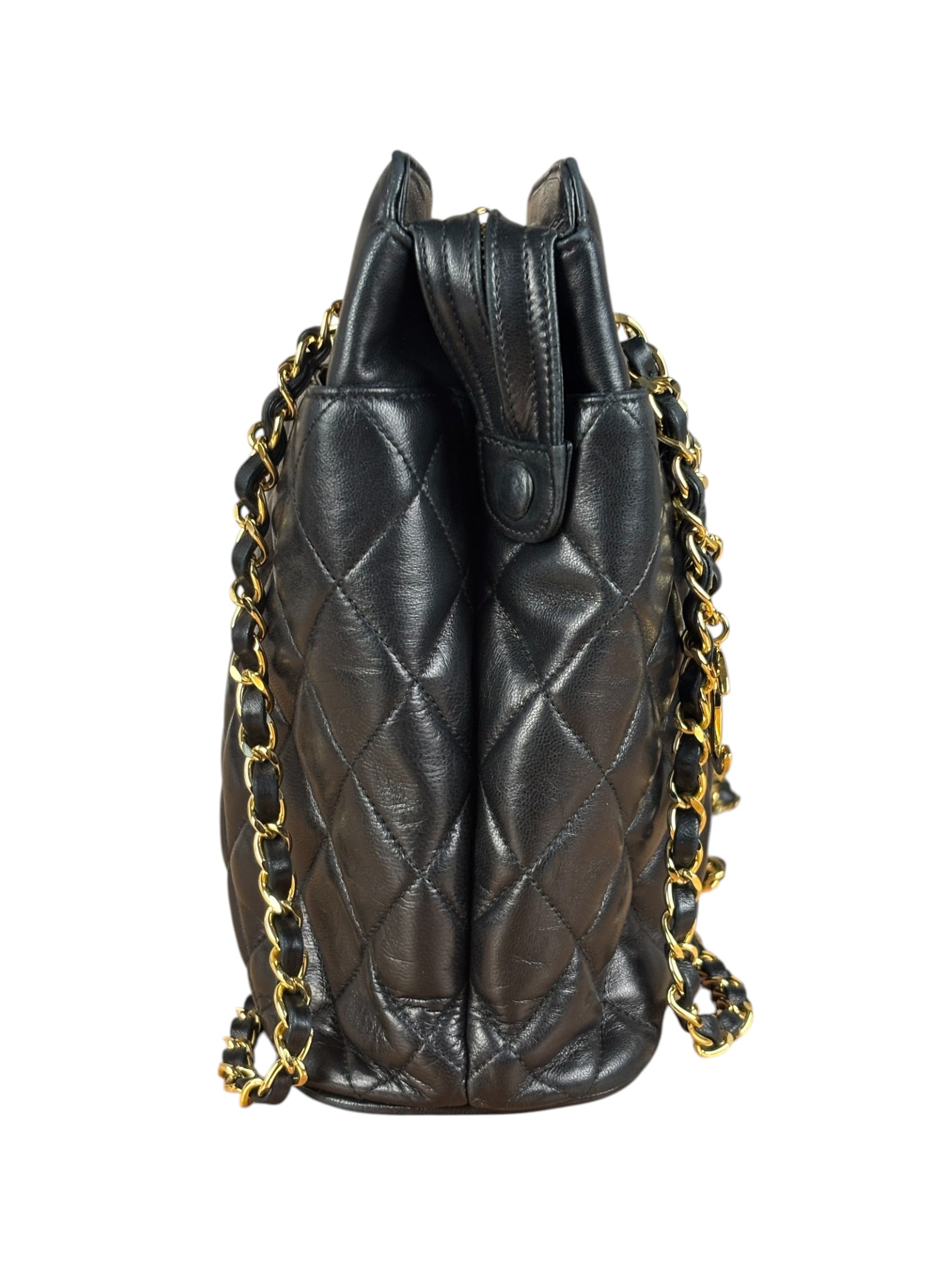 Chanel Vintage Black Quilted Leather Chain Tote/Shoulder Bag 1999