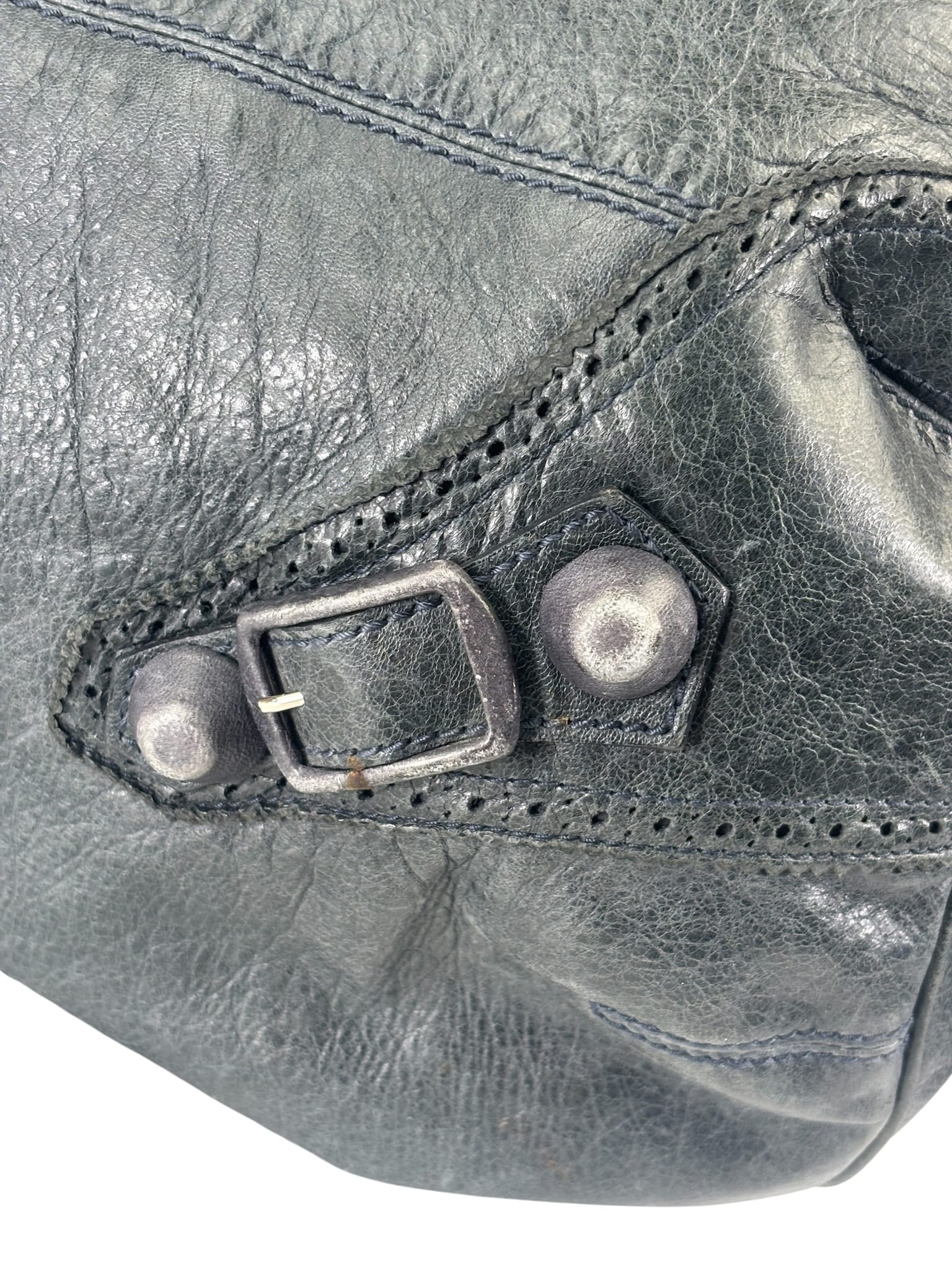 Balenciaga Grey Lambskin Giant Brogues Pompom Two-Way Bag