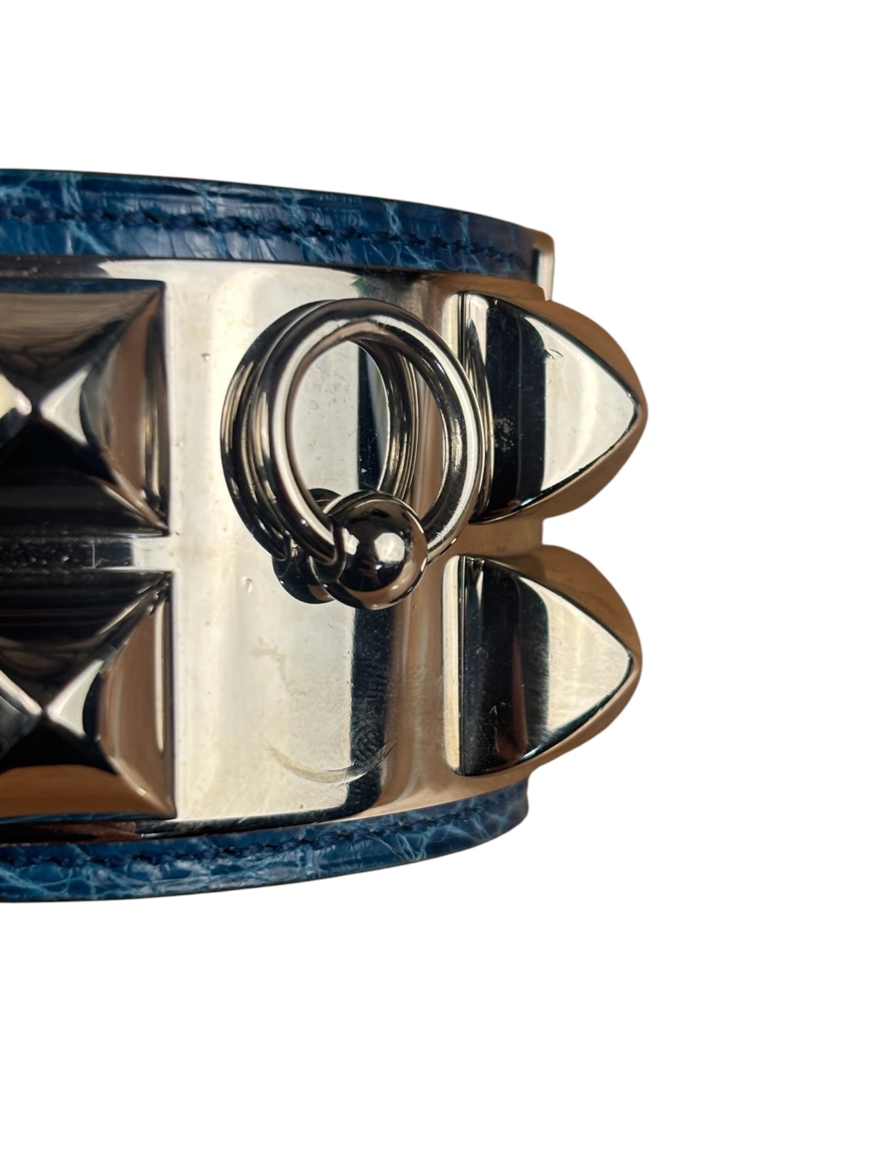 Hermes Blue Alligator Collier De Chien Bracelet