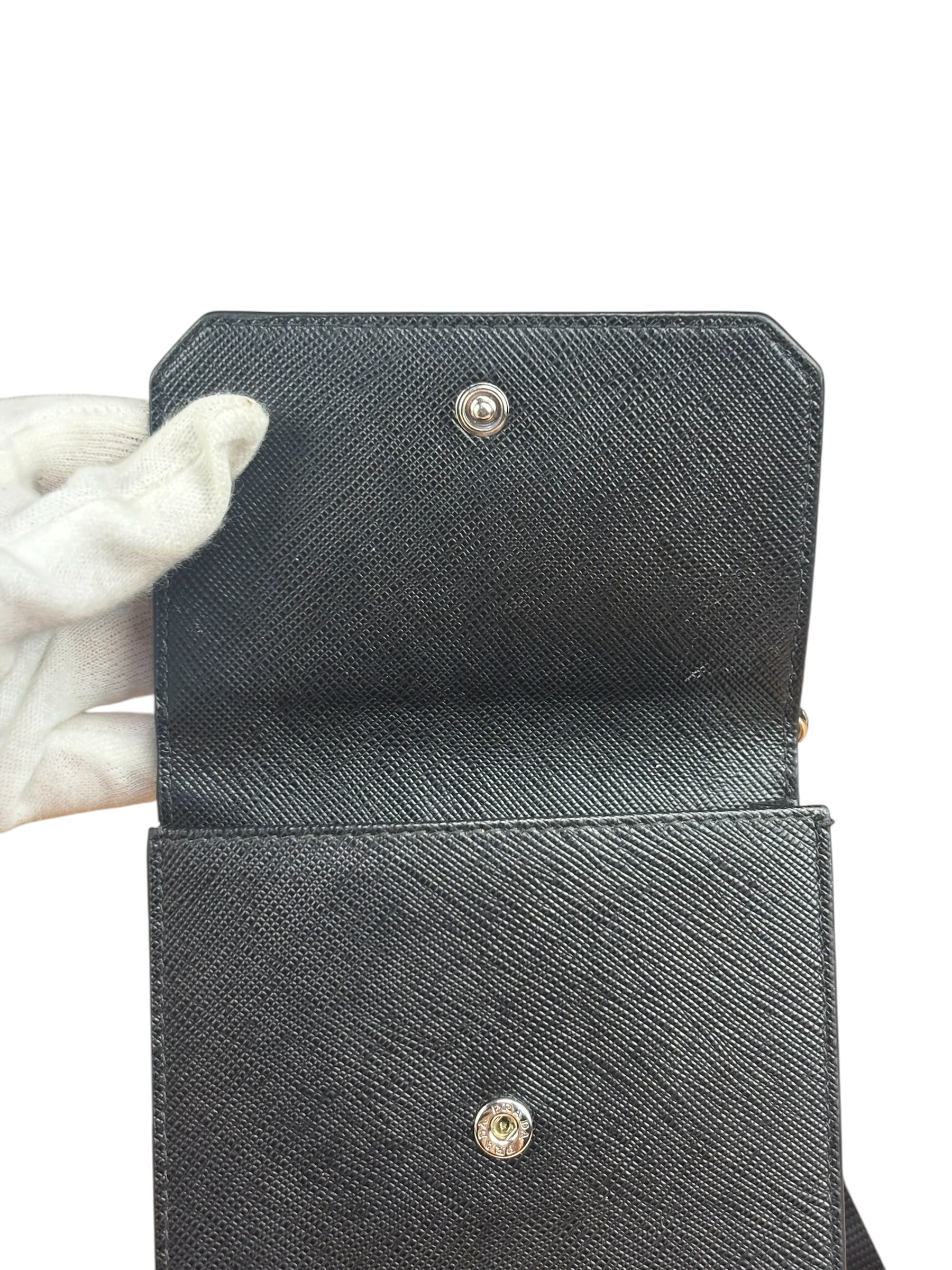 Prada Black Leather Saffiano Phone Holder