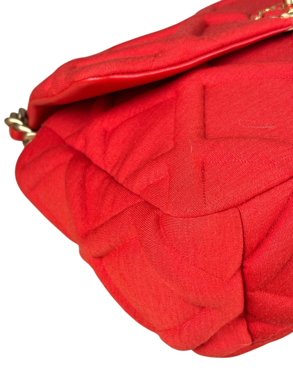 Chanel Red Quilted Leather Trim Jersey 19 Flap Bag 2019