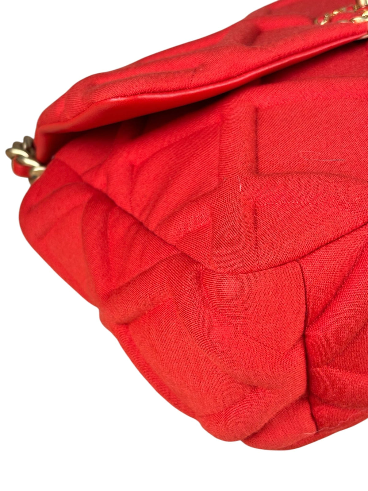 Chanel Red Quilted Leather Trim Jersey 19 Flap Bag 2019