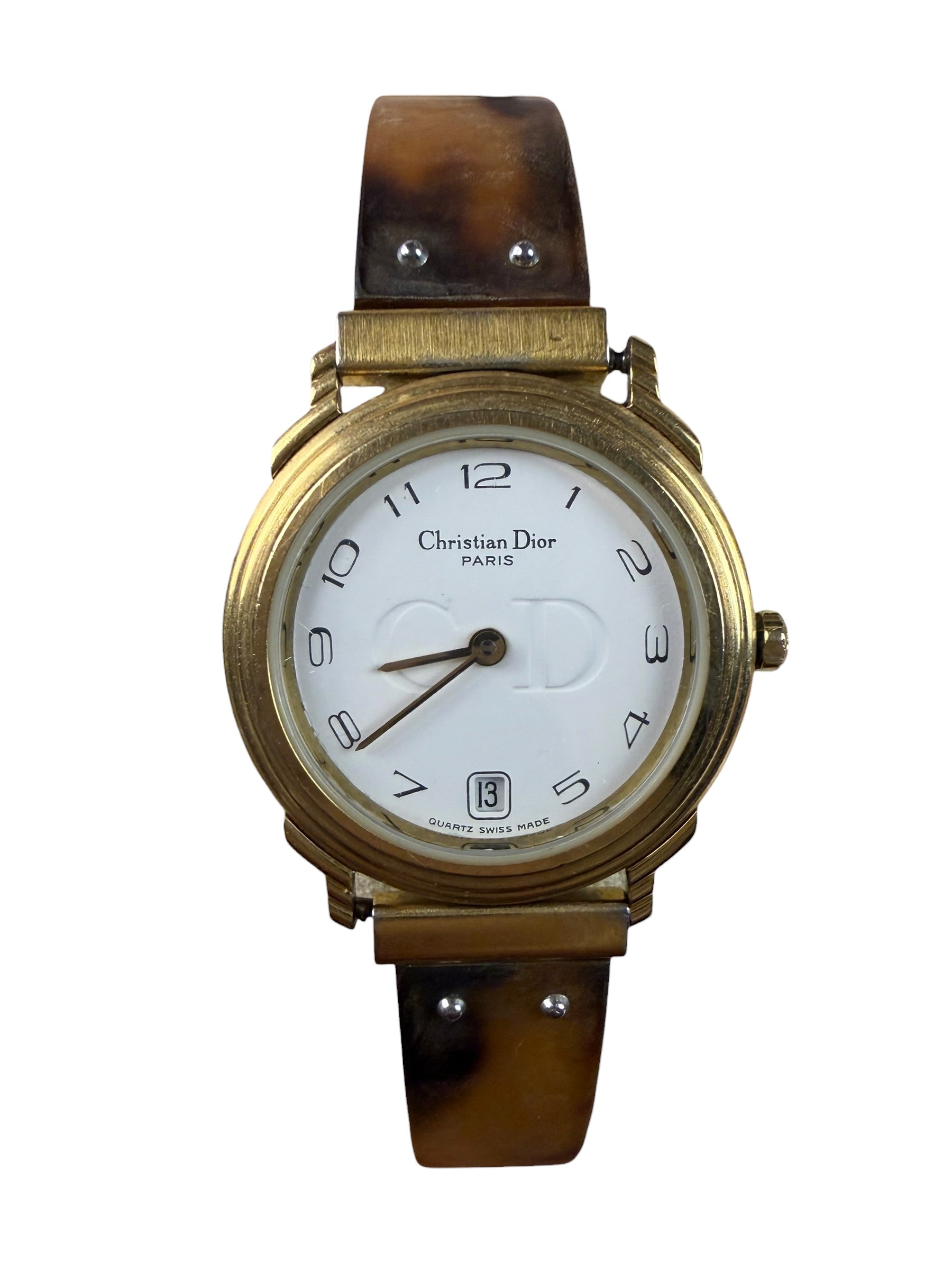 Christian Dior White Round Dial Tortoise Bangle