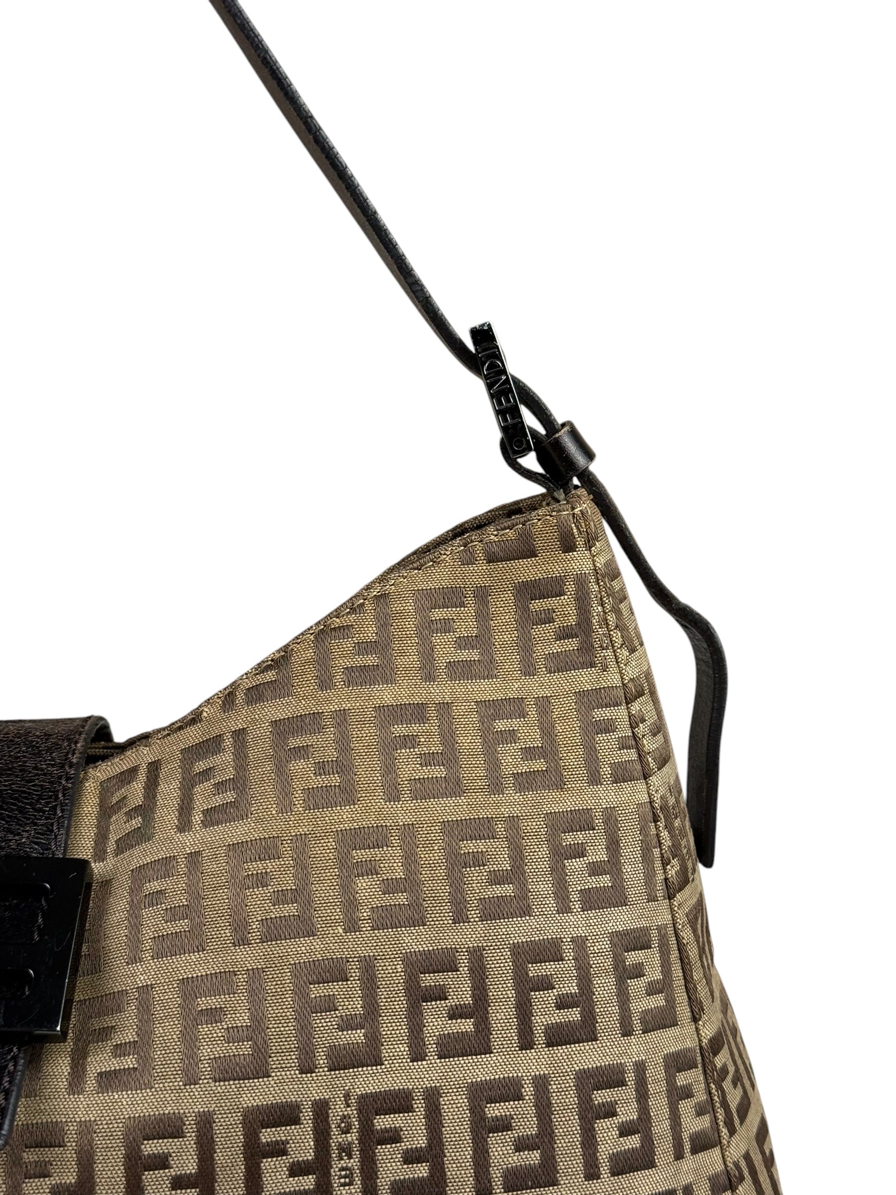 Fendi Brown Leather Trim Zucca Mamma Baguette