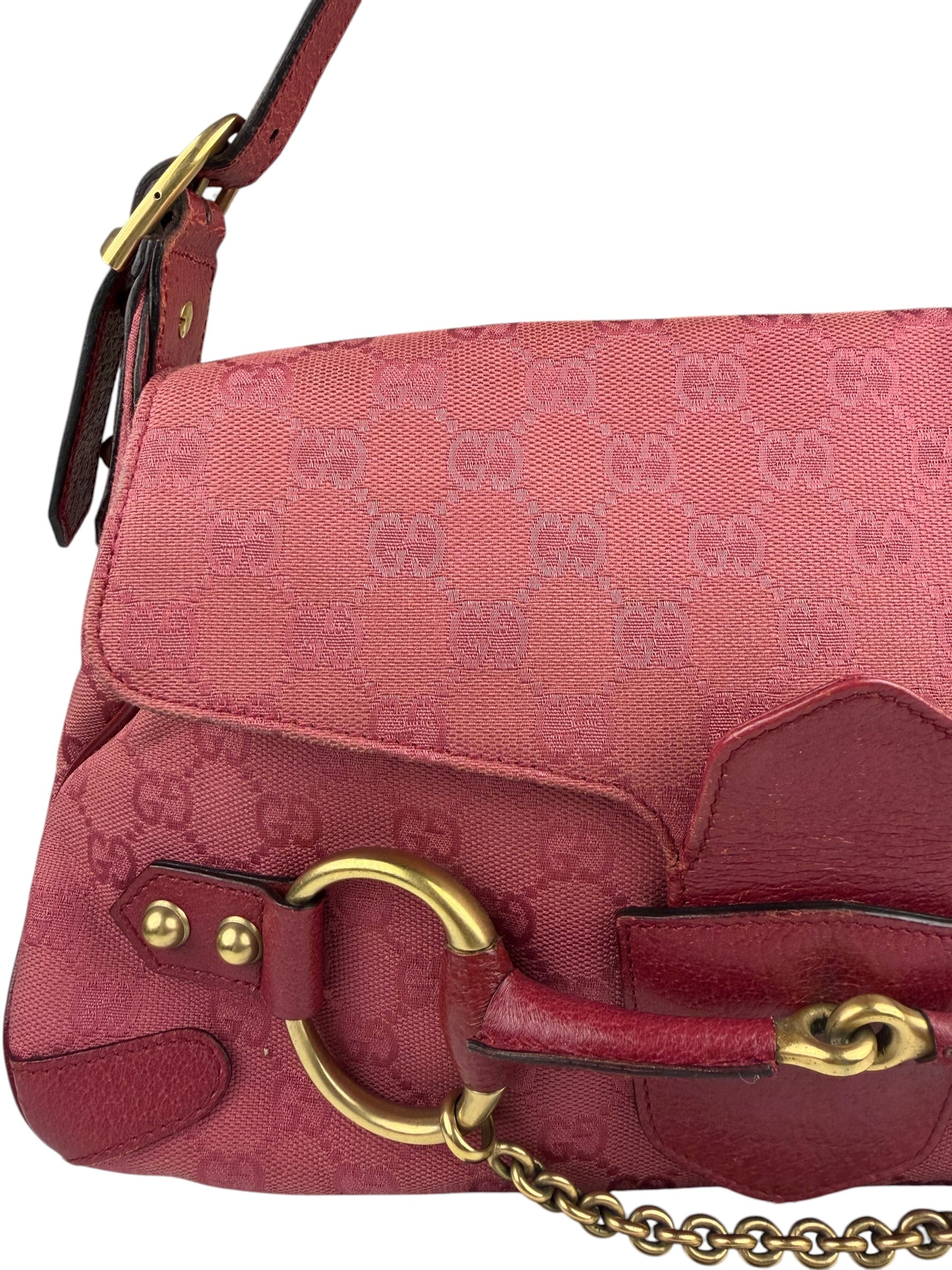 Gucci GG Vintage Pink Canvas Horsebit Shoulder Bag