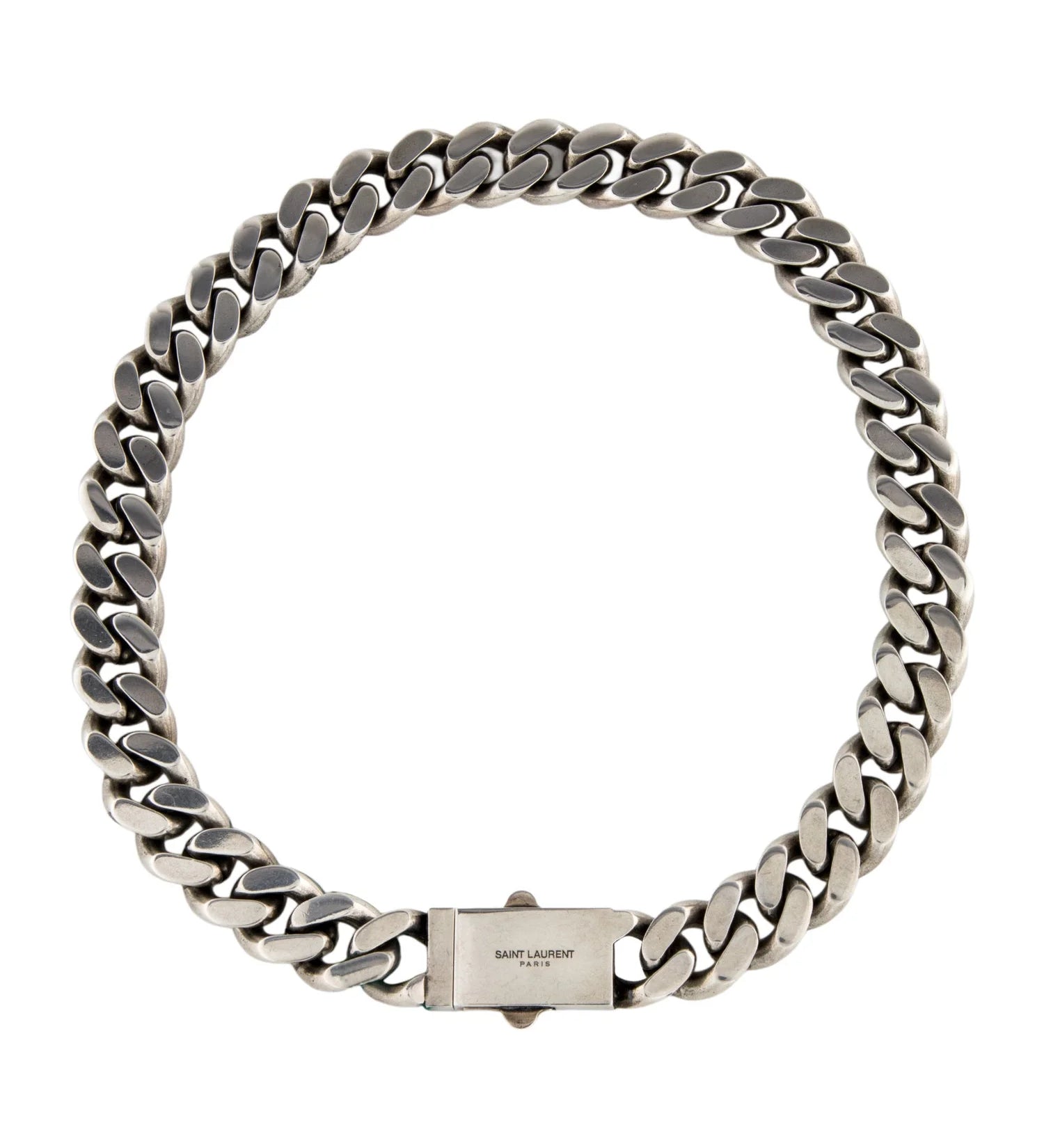 Saint Laurent Brass/Silver Metal Curb Chain Necklace S93