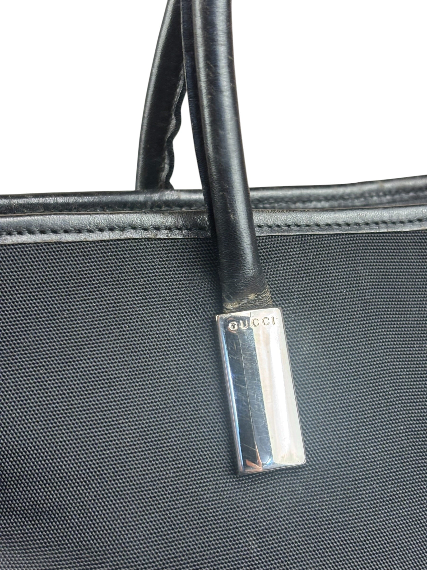 Gucci Vintage Black Nylon Leather Trim Tote Bag